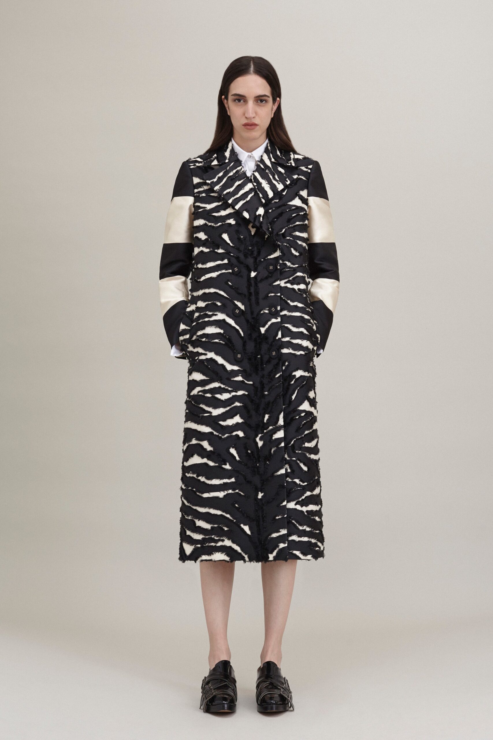 black and white printed coat