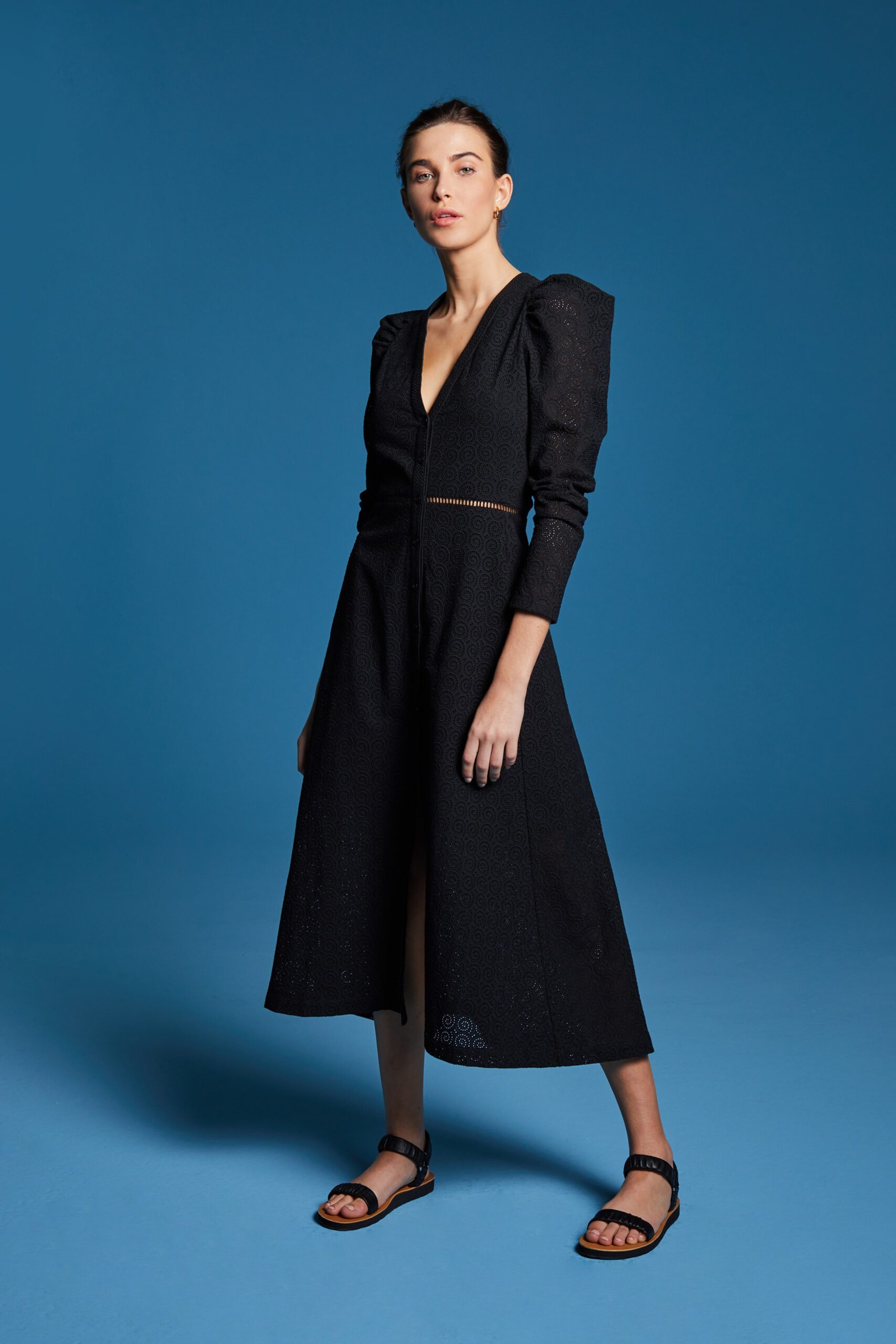 black fitted midi dress