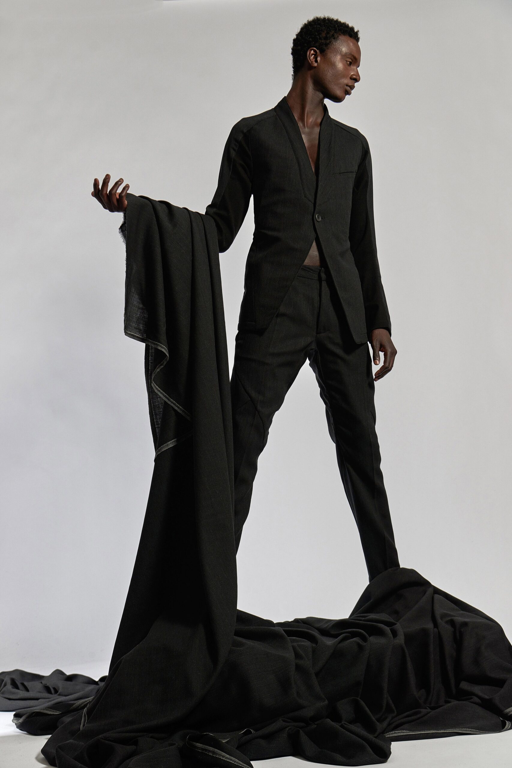 black fitted suit with pants