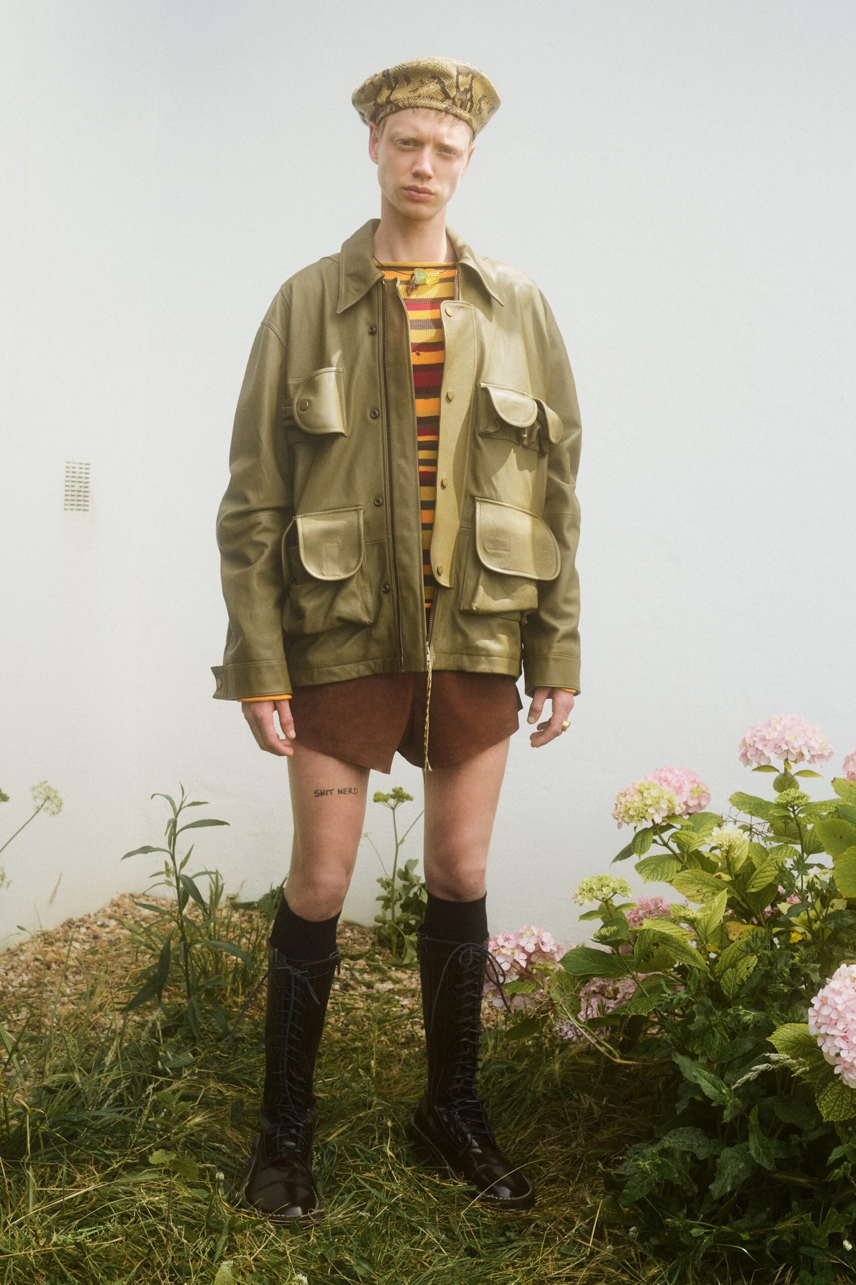 green relaxed jacket with mini skirt