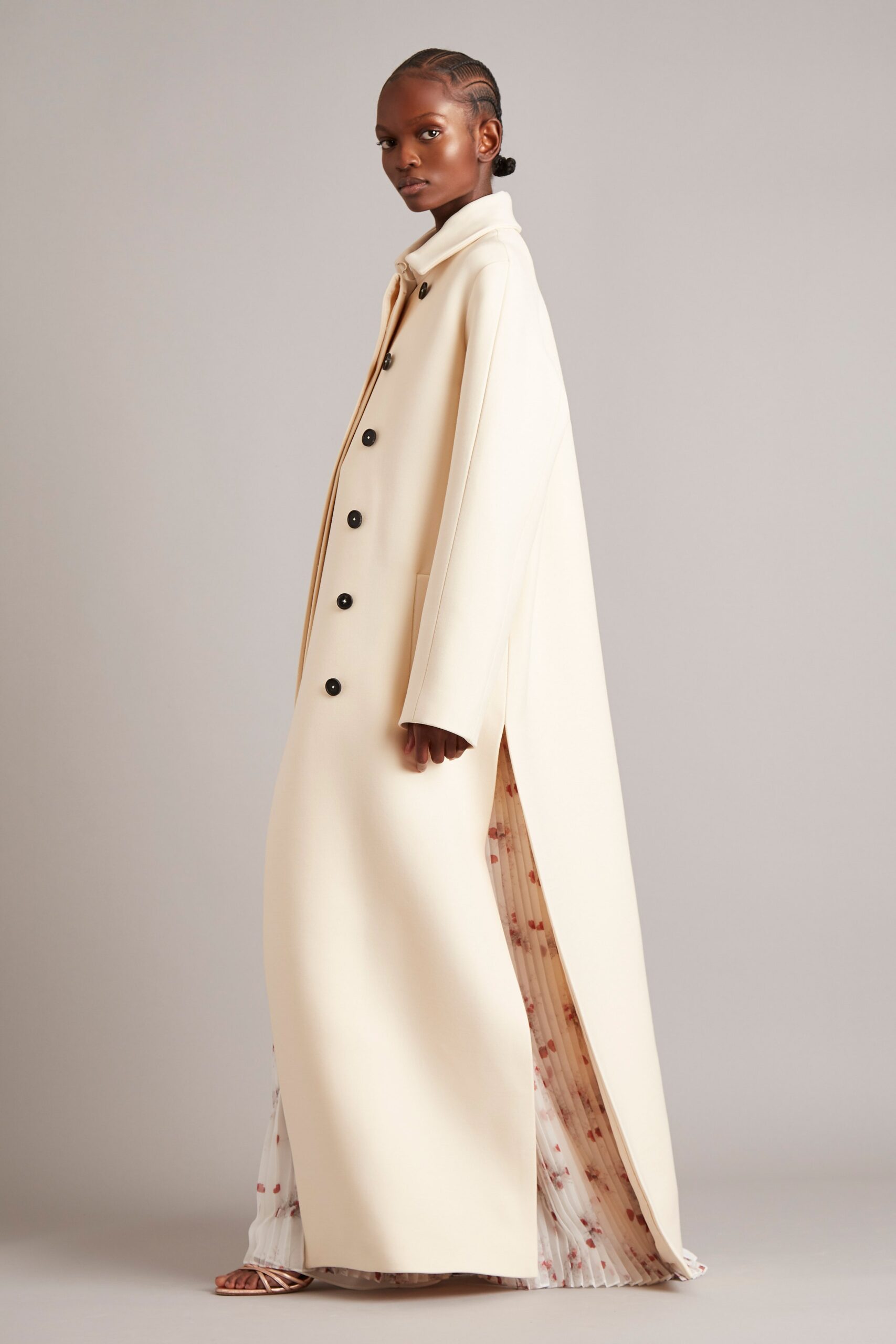 white oversized coat and dress