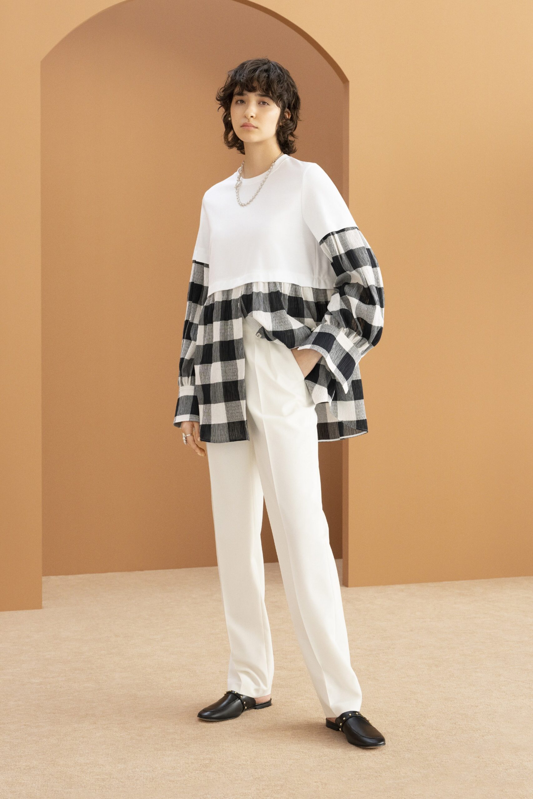 relaxed top with tailored pants