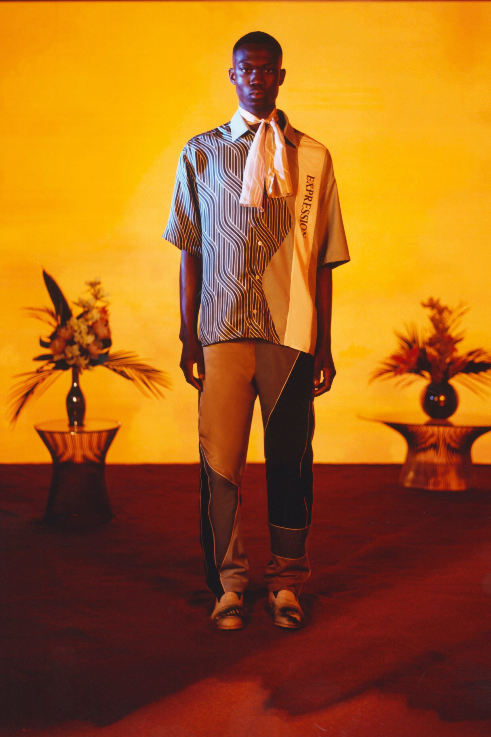 relaxed printed shirt with tailored pants