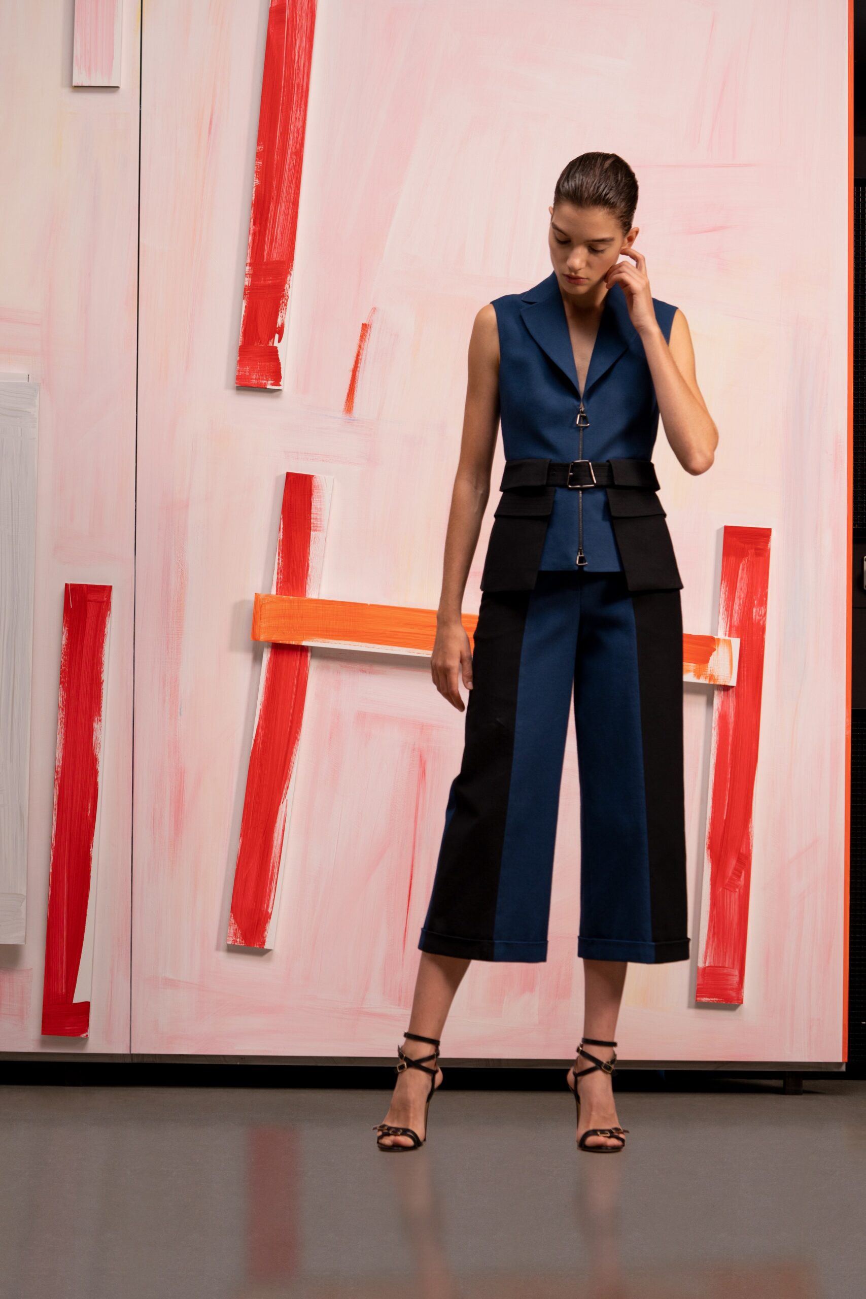 blue and black fitted jumpsuit