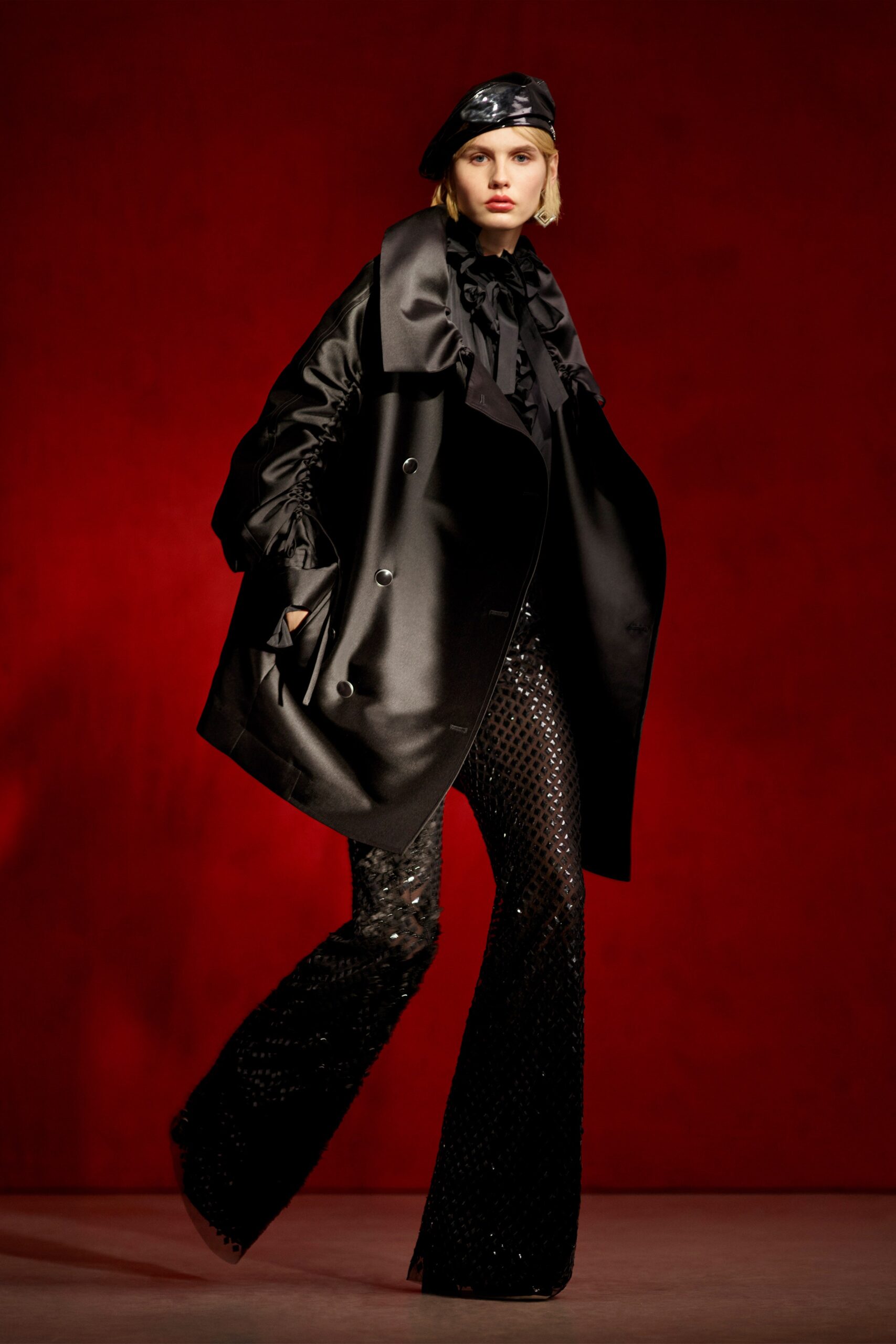 black silk coat with sequined pants