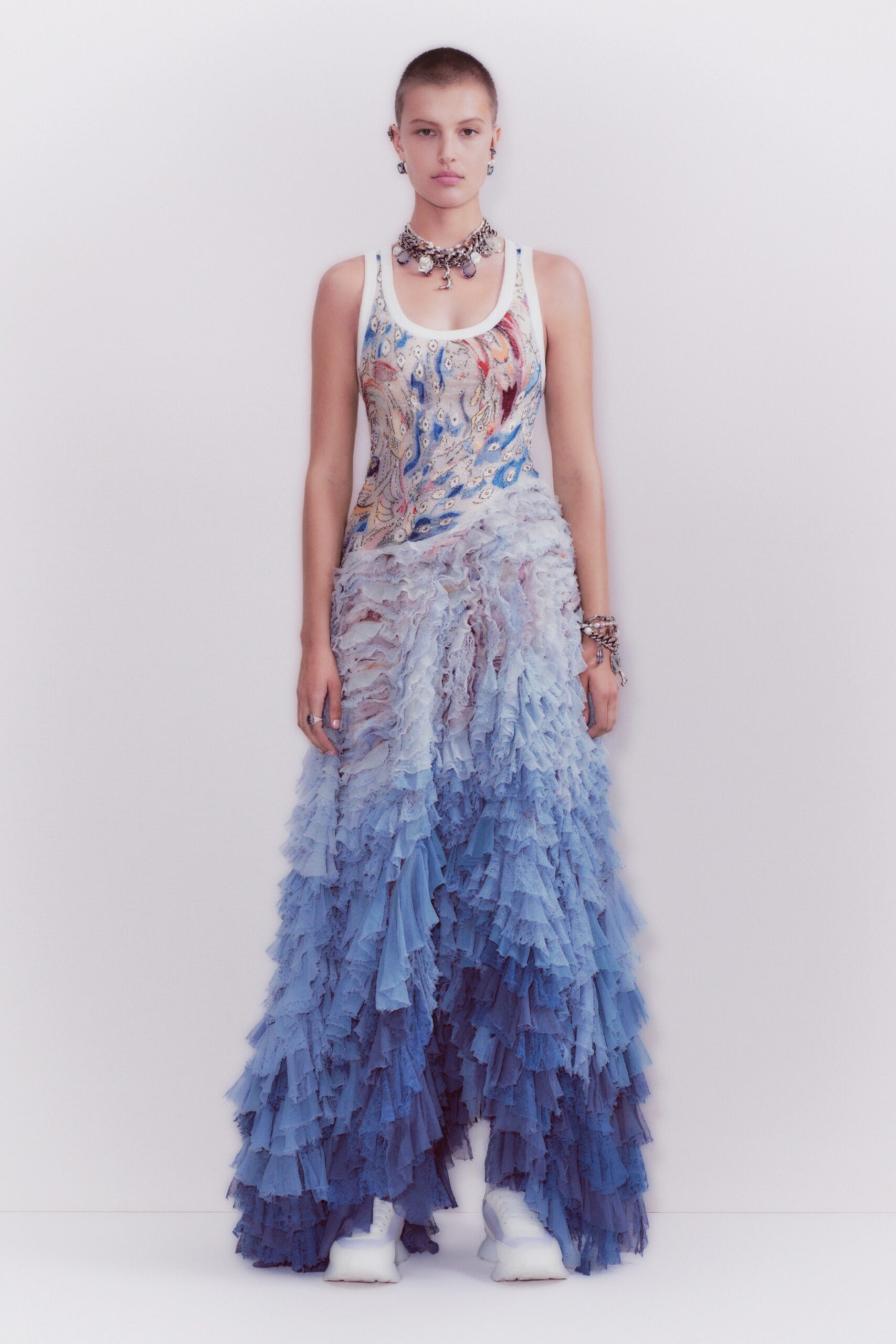 blue ruffled maxi dress