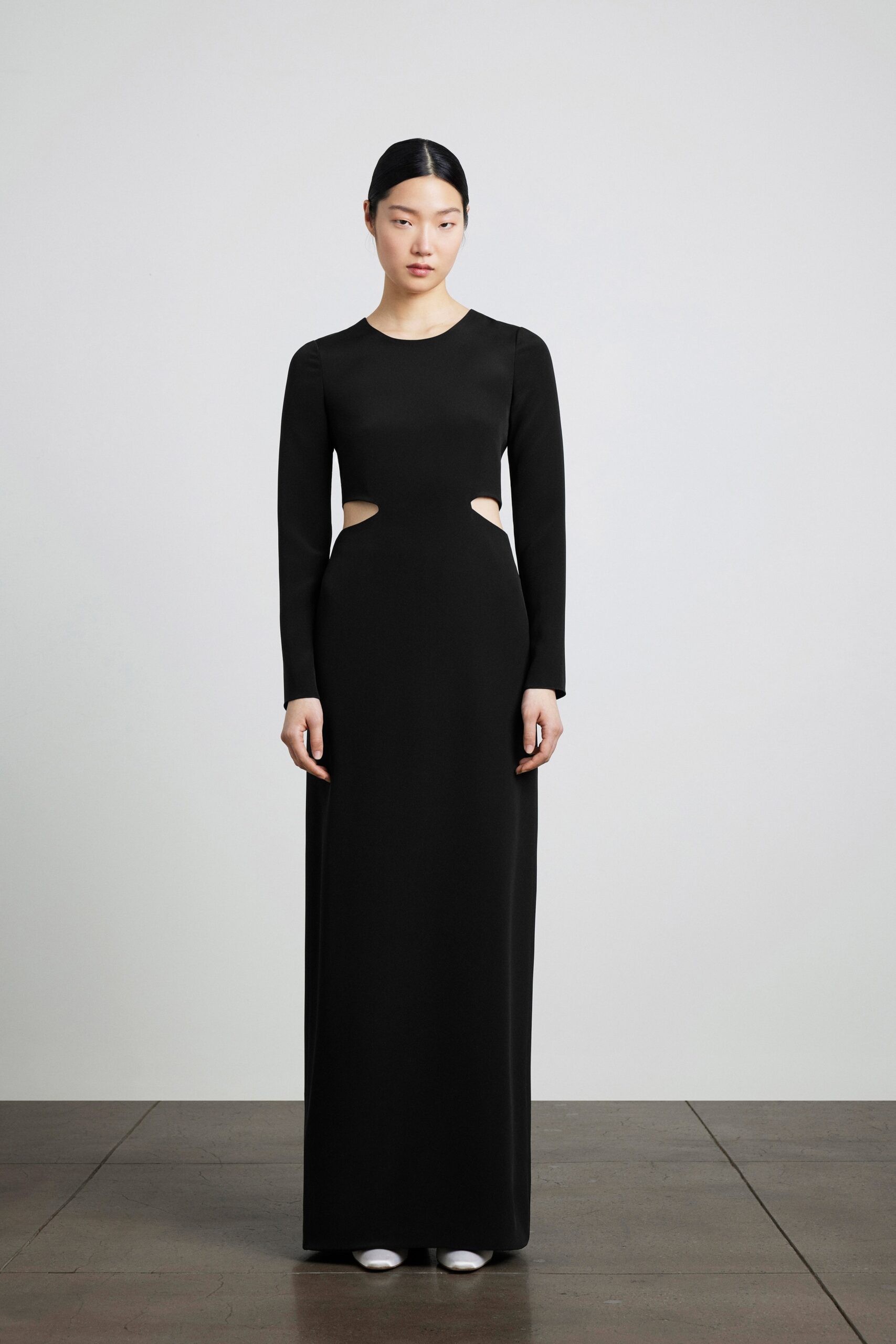 black silk fitted gown