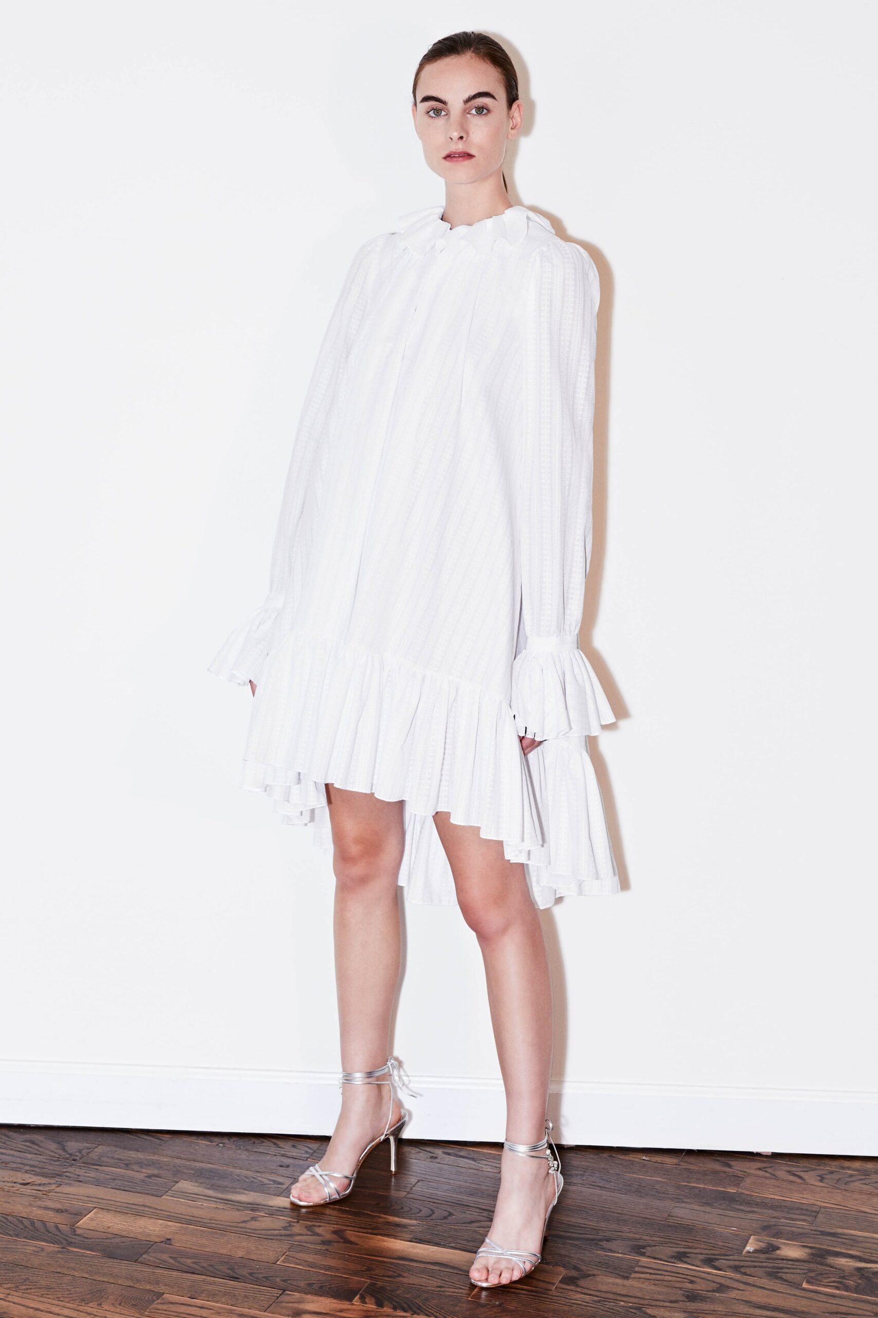white pleated mini dress
