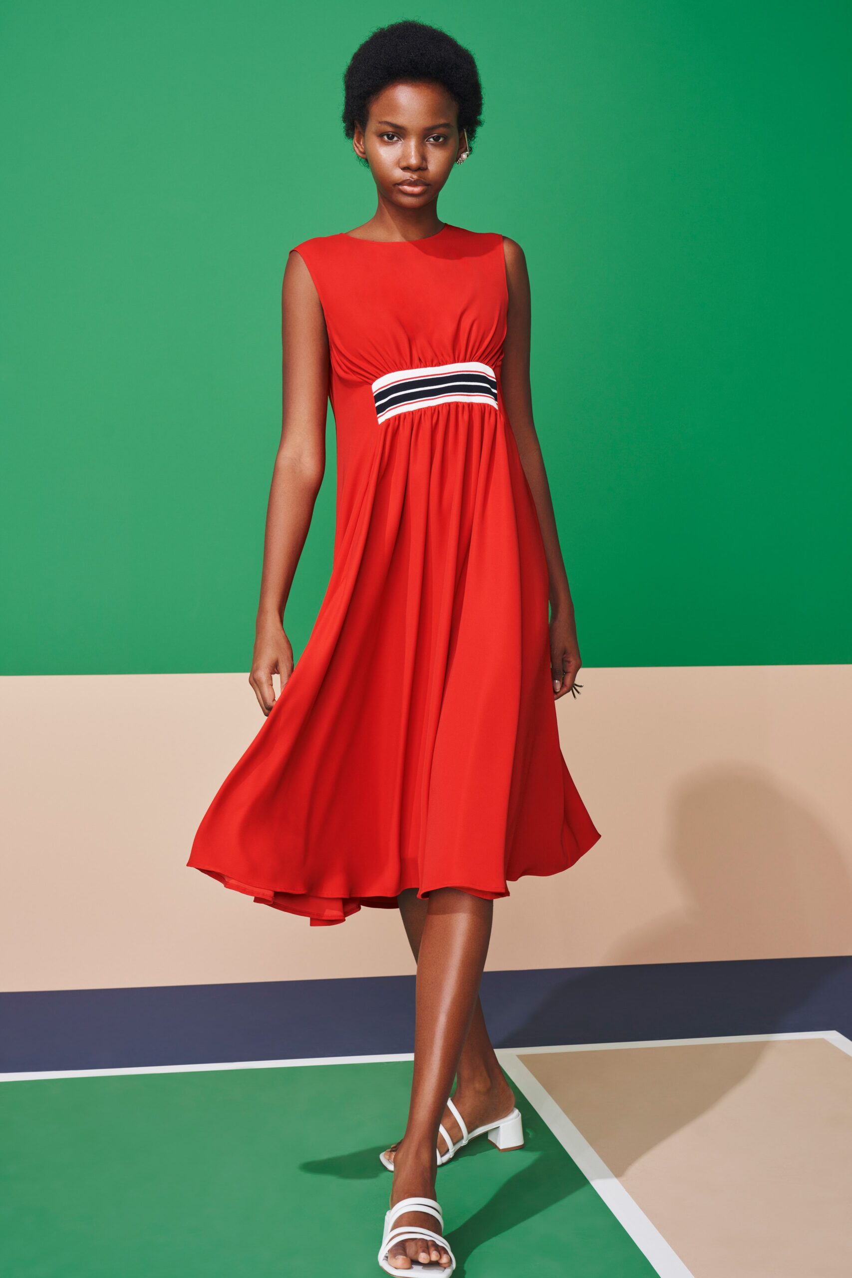 red silk sleeveless dress