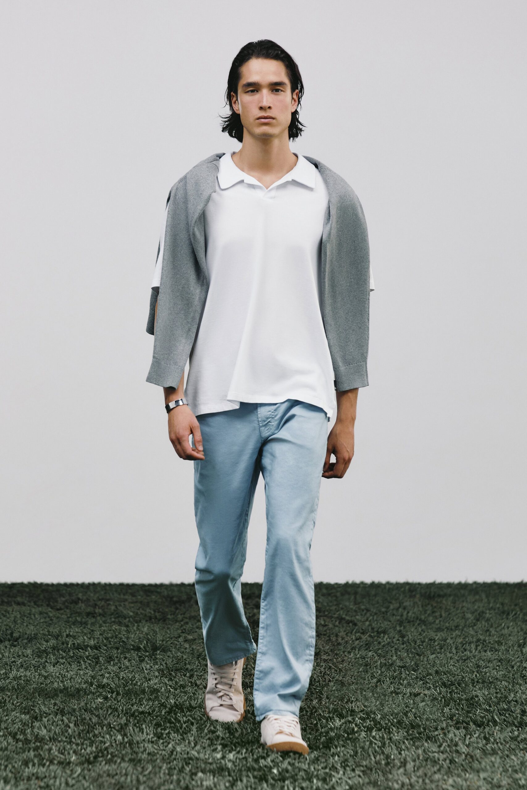 relaxed white shirt with gray jacket