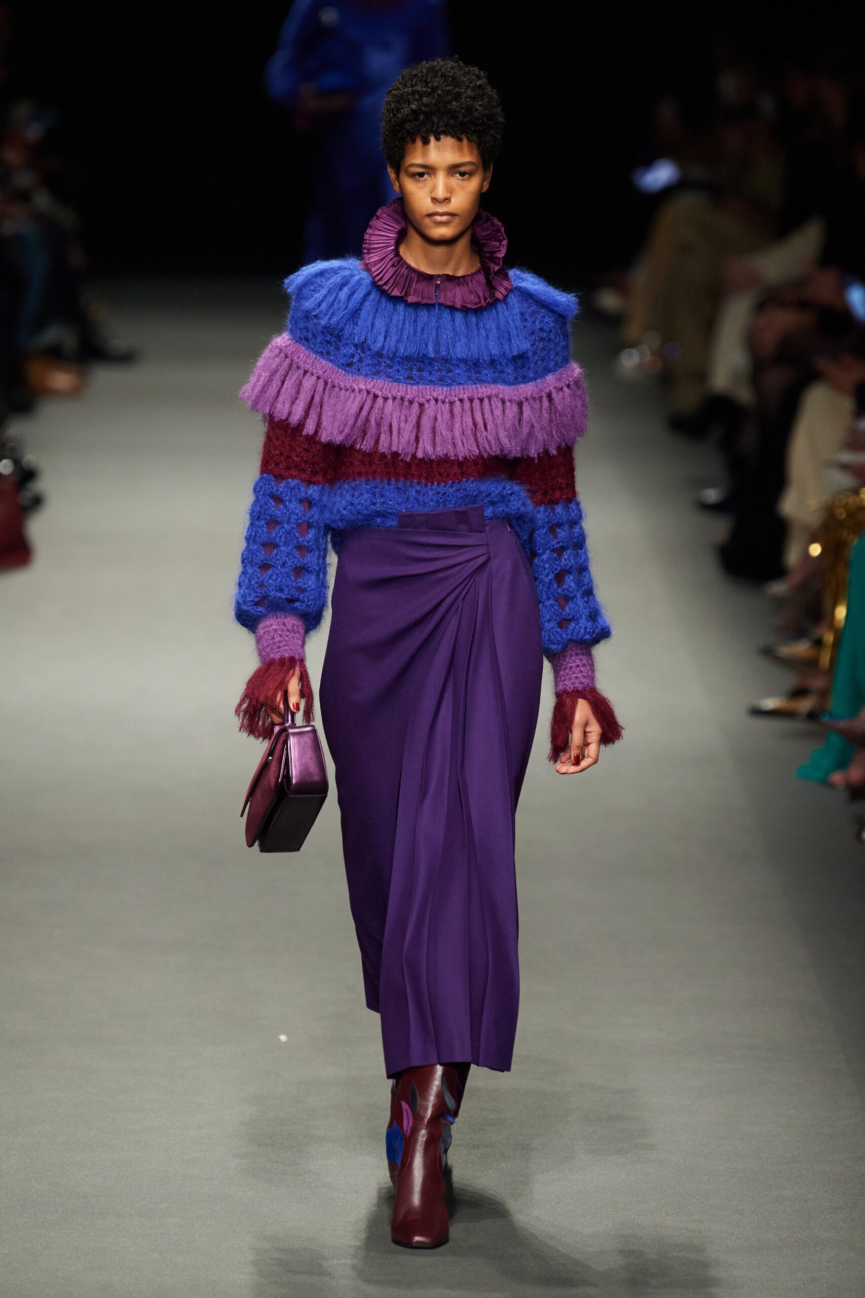 fitted wool sweater and midi skirt