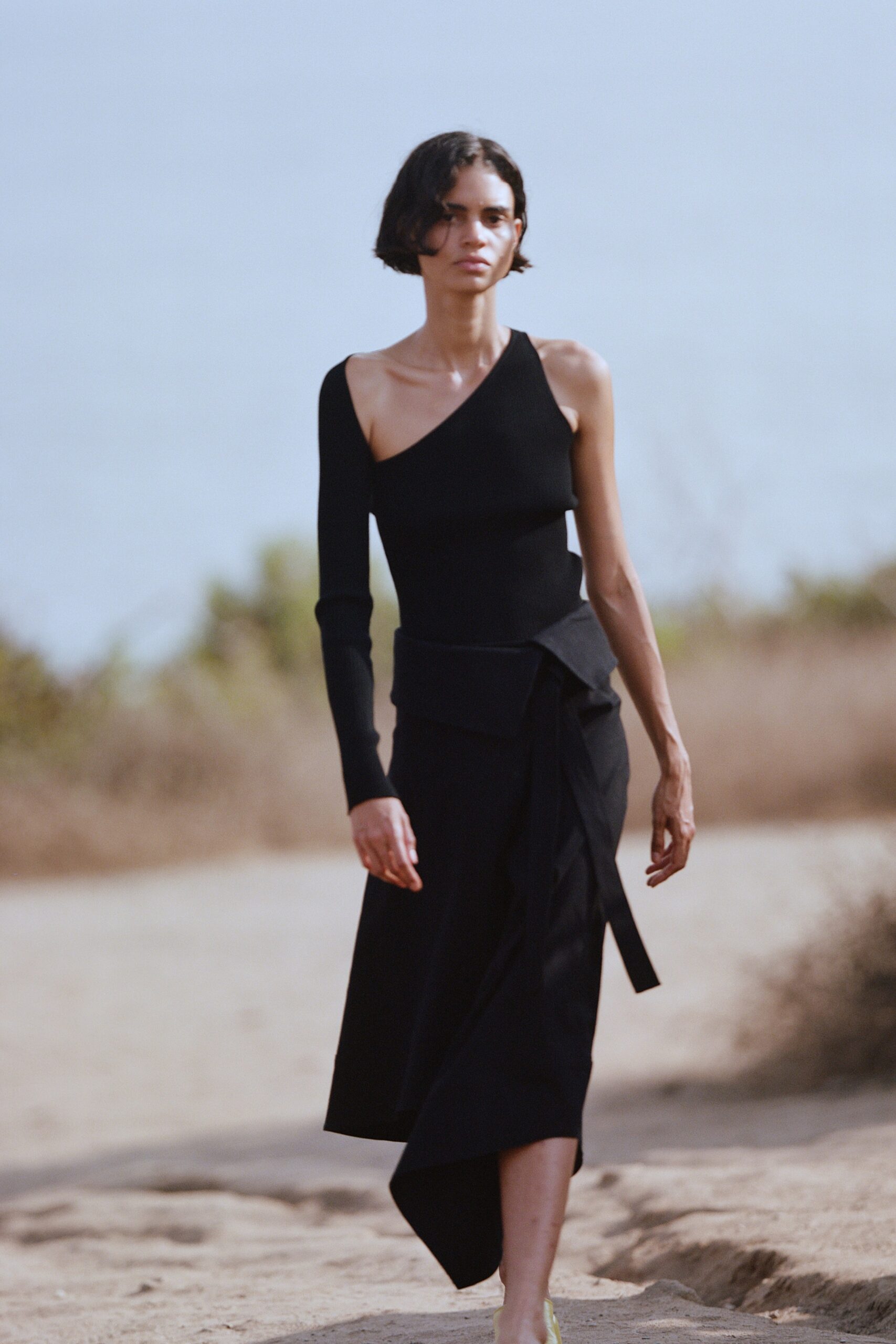 black fitted asymmetric dress