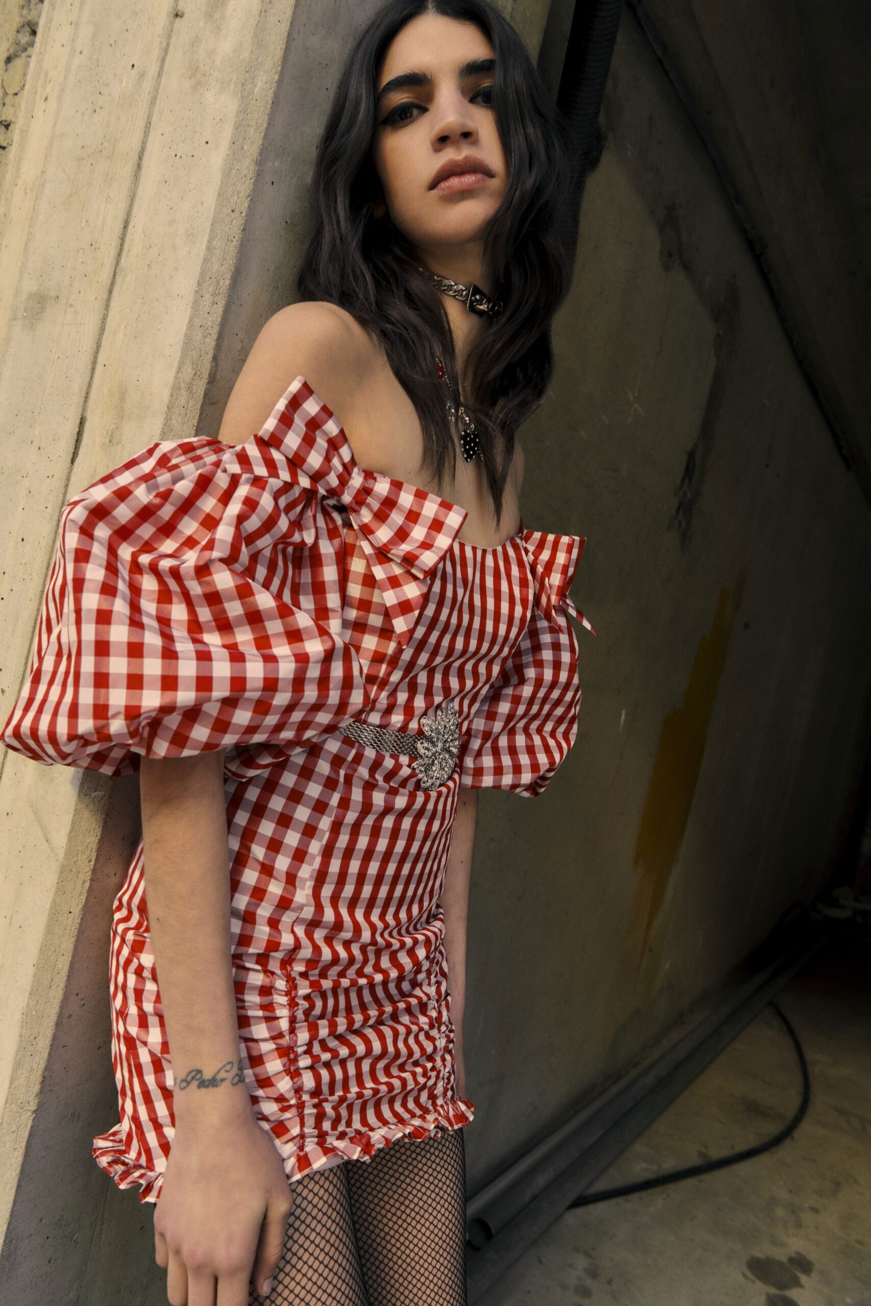red and white checkered mini dress