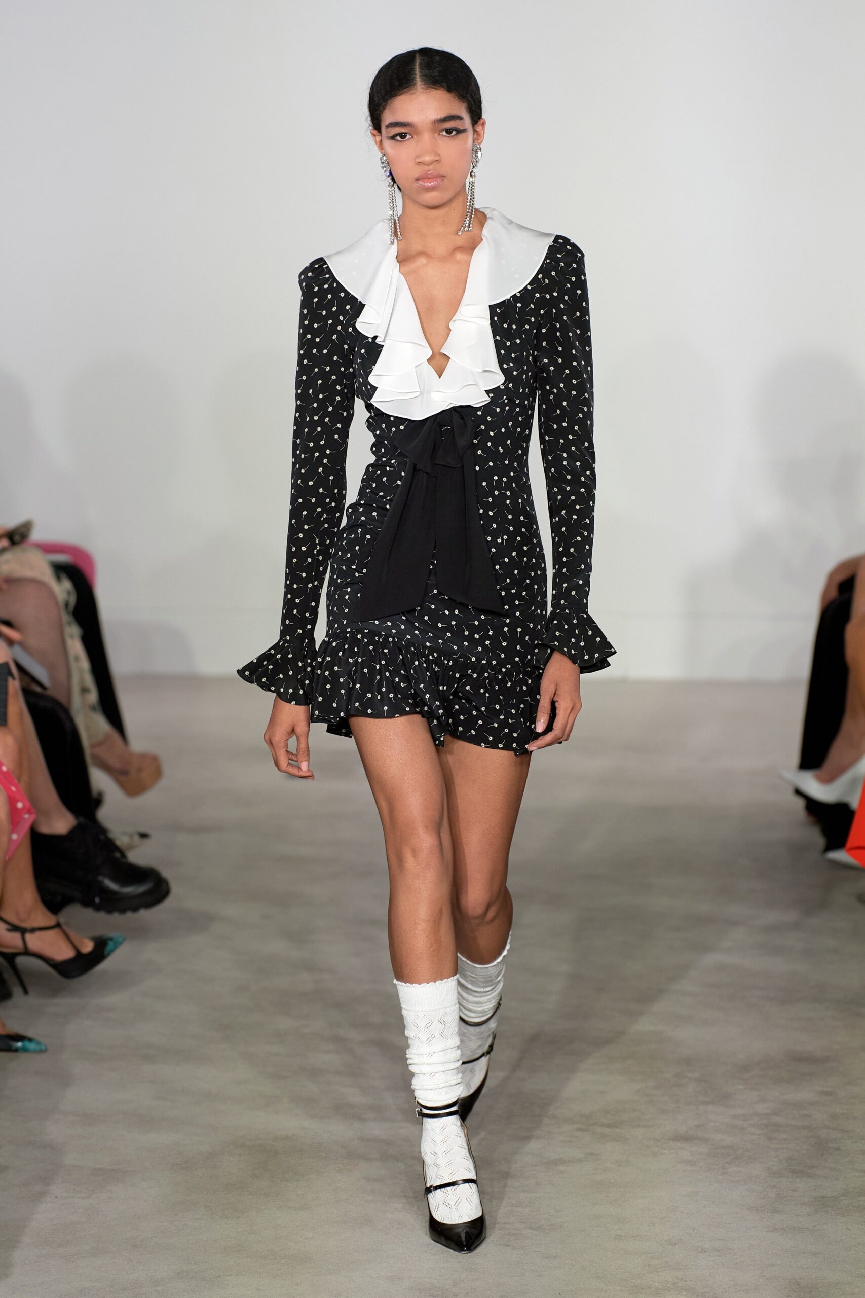 black and white ruffled mini dress