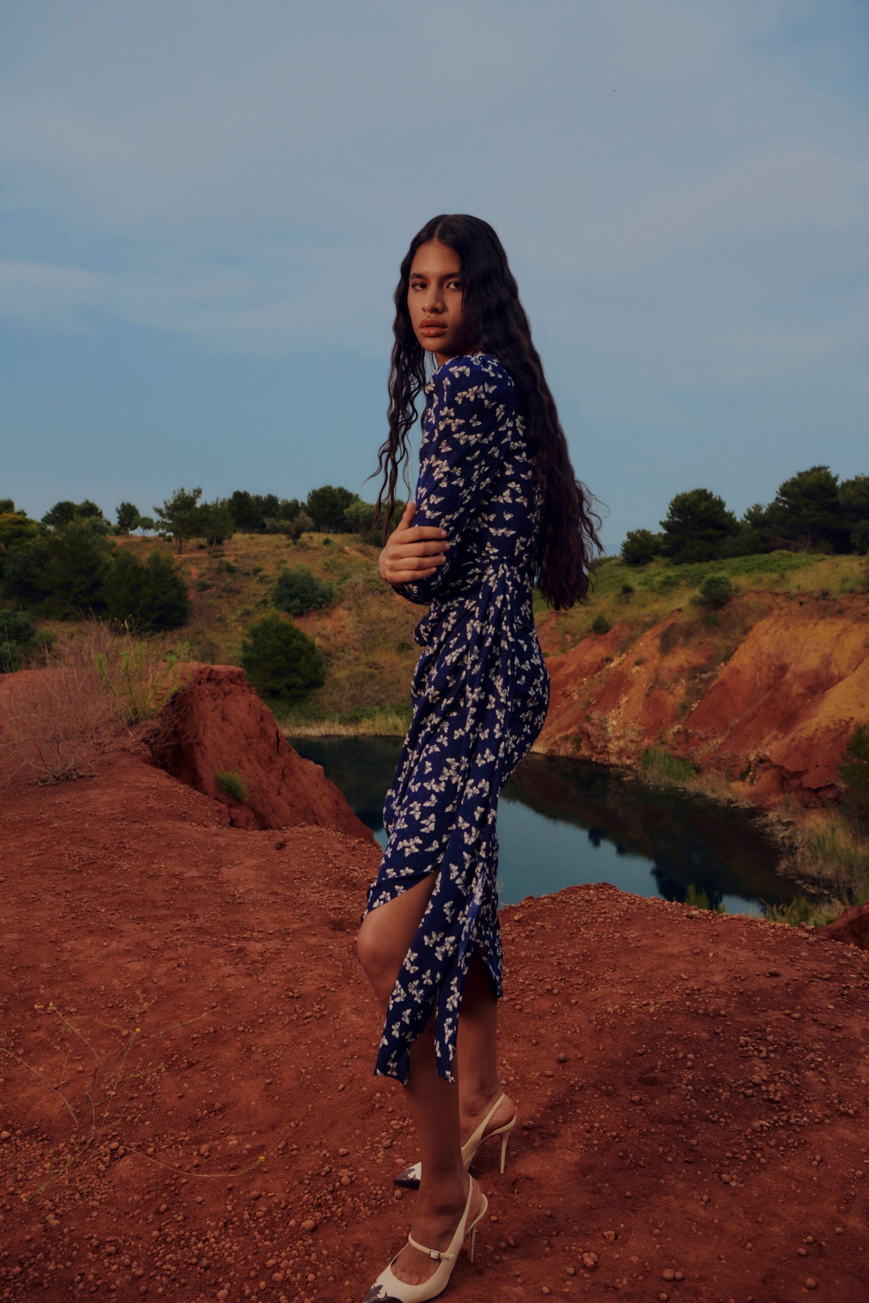 blue floral midi dress