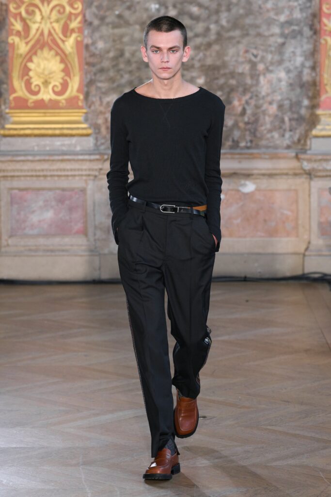 black fitted top with relaxed pants