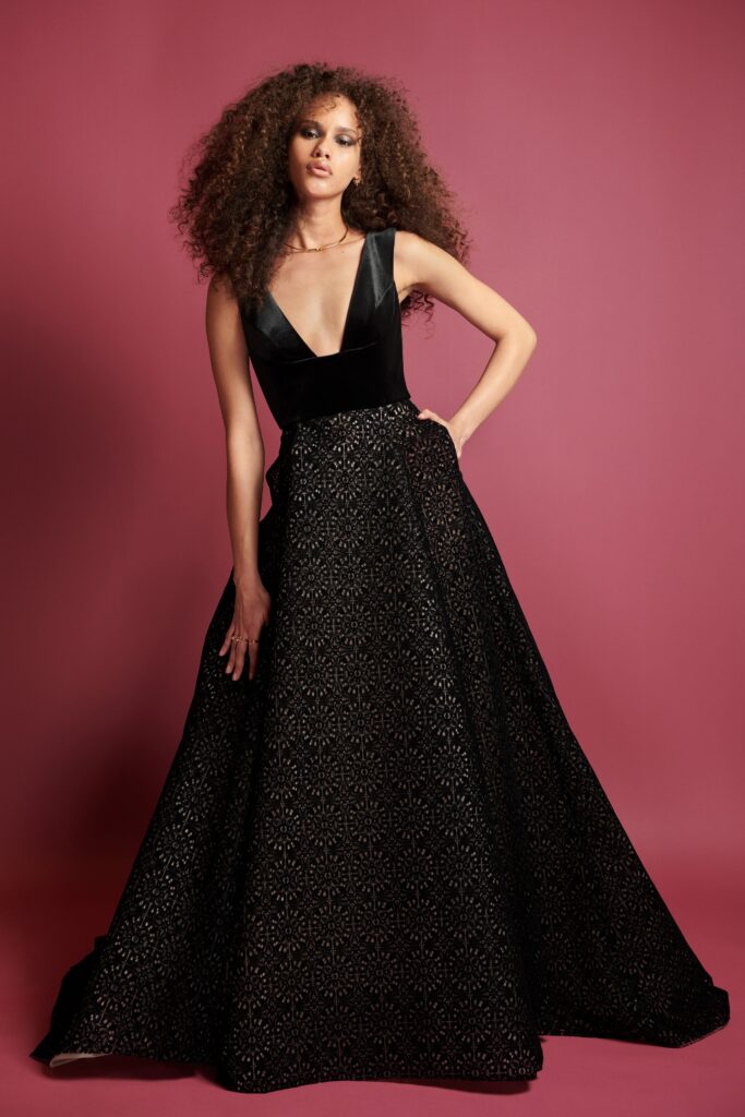 black silk sleeveless gown