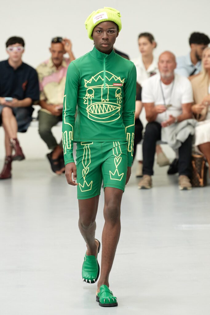 green printed romper with hat