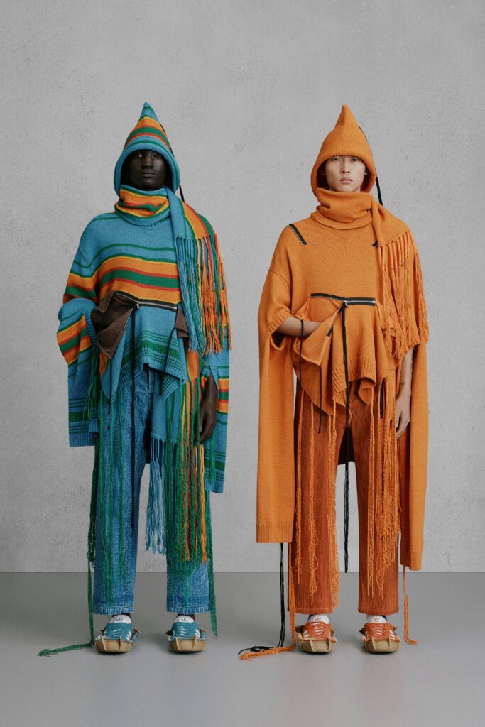 blue and orange poncho outfit