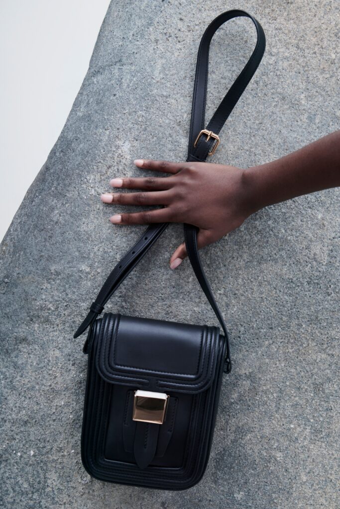 black leather handbag