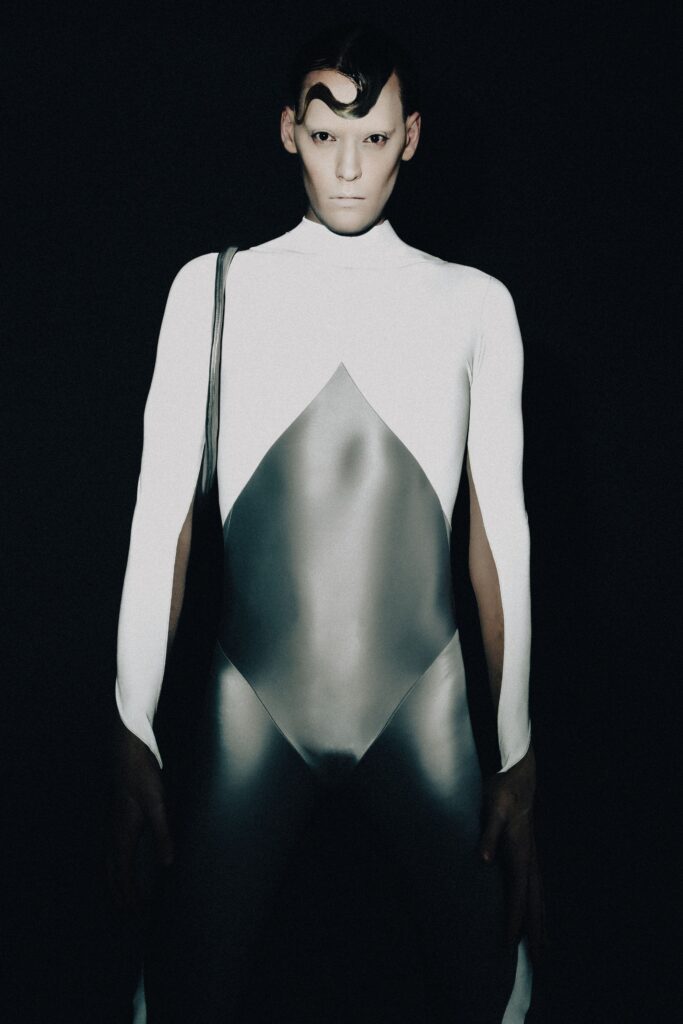 white silver fitted catsuit