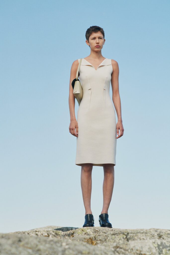 fitted beige cotton dress