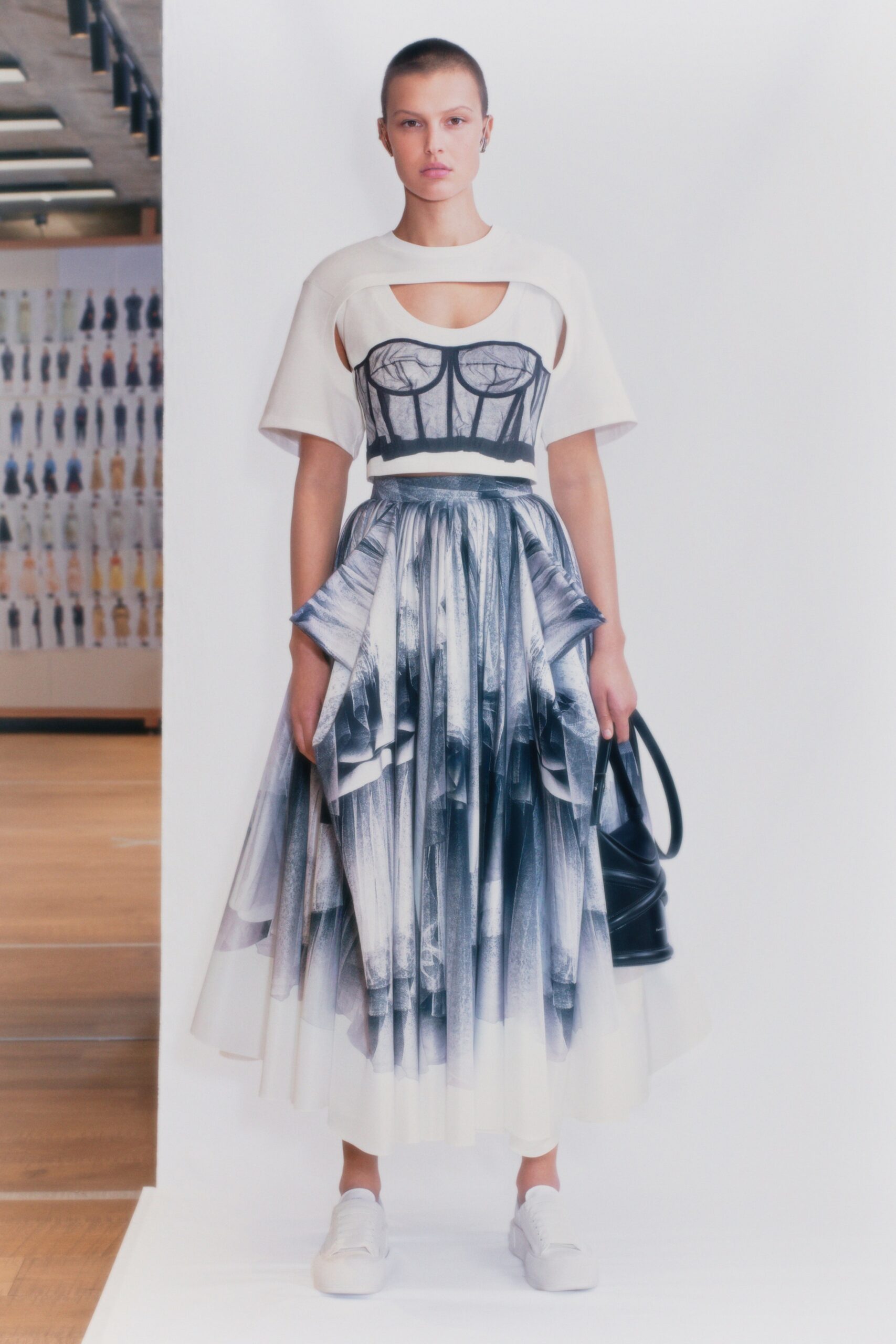 blue silk relaxed high-waisted pleated flowing midi skirt