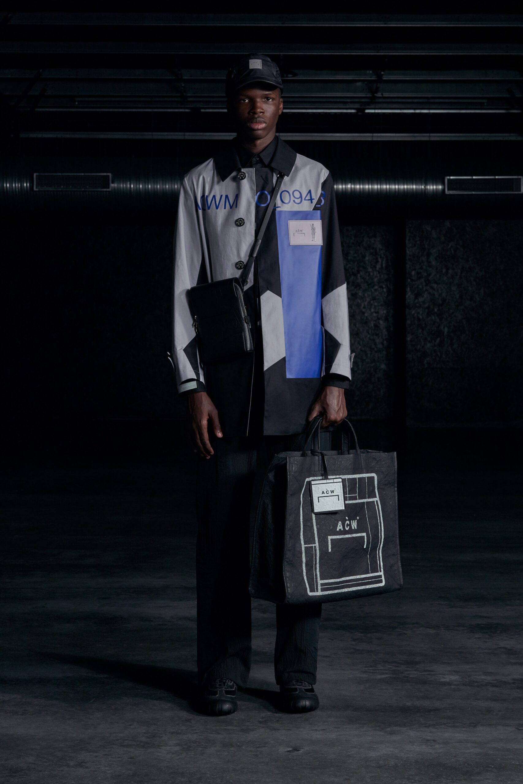 A relaxed fit color-blocked jacket paired with matching pants, featuring a long-sleeve and collared design.