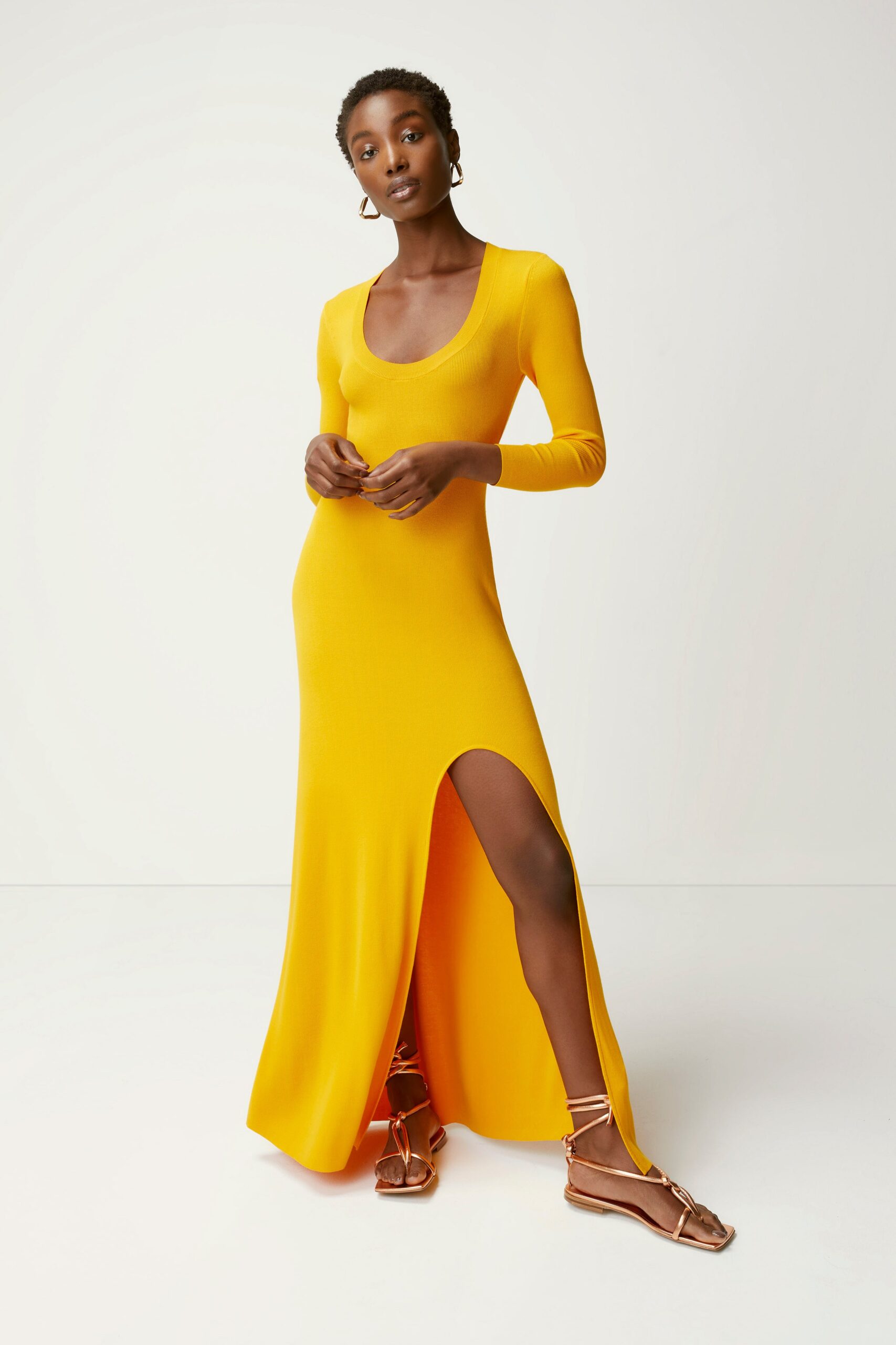 fitted yellow maxi dress