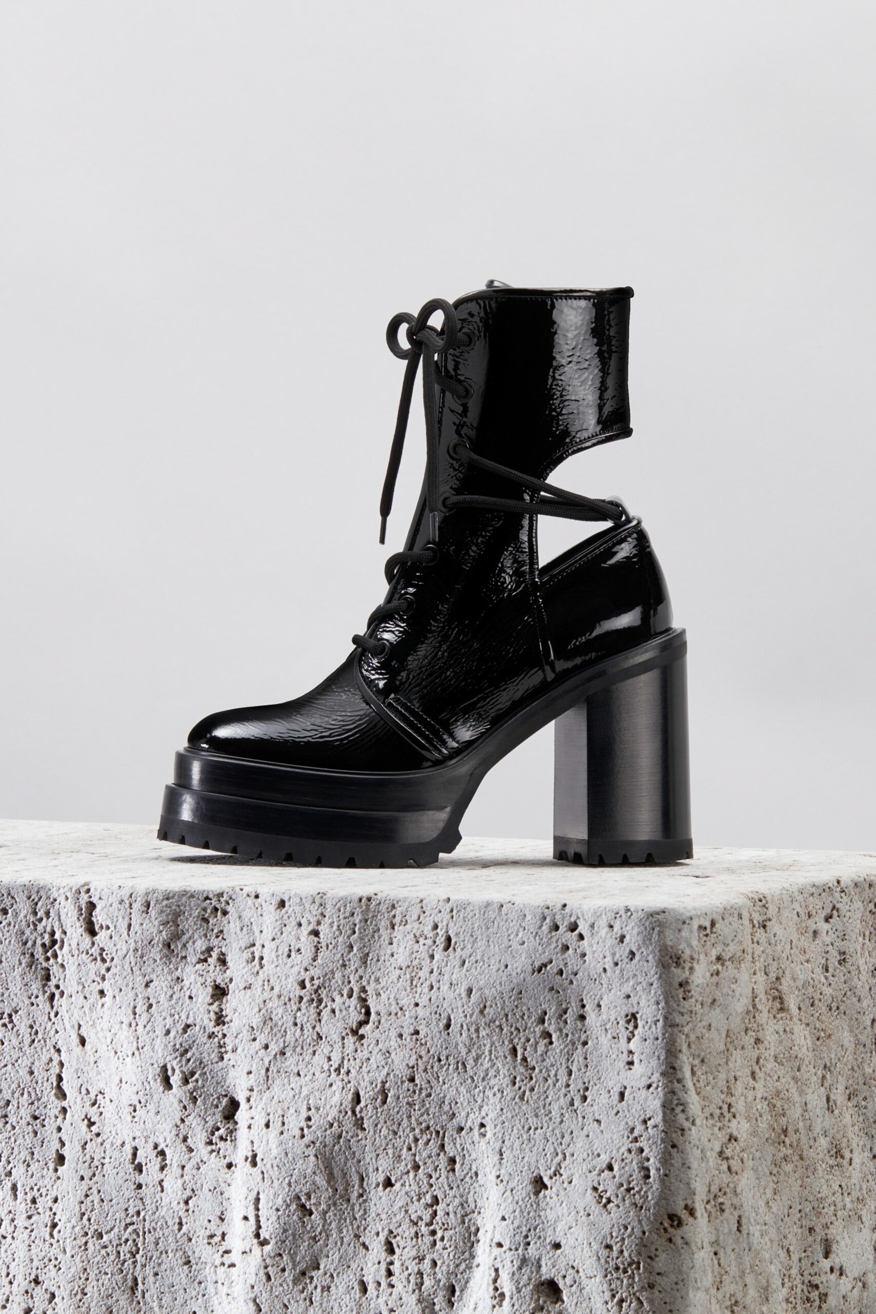 black shiny zippered shoes