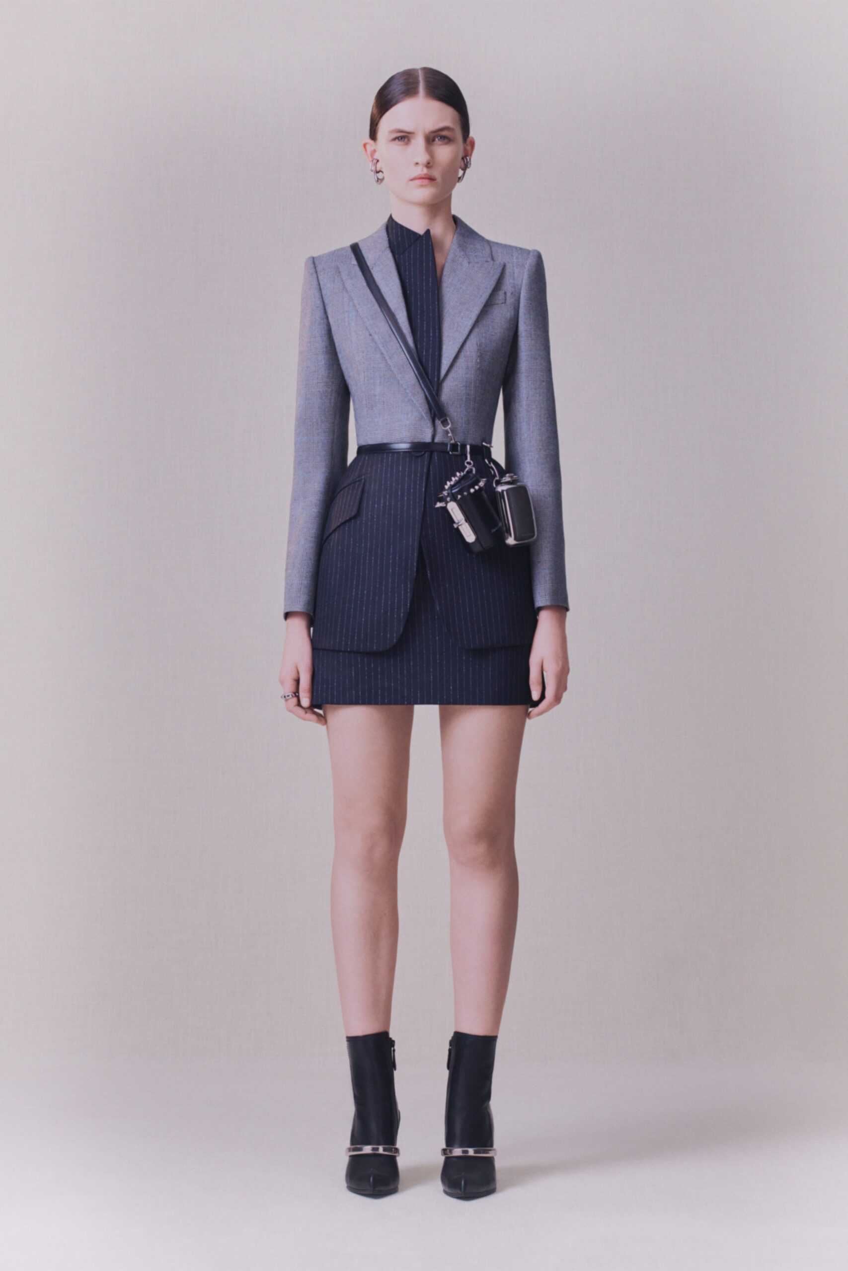 blue wool fitted pencil mini skirt