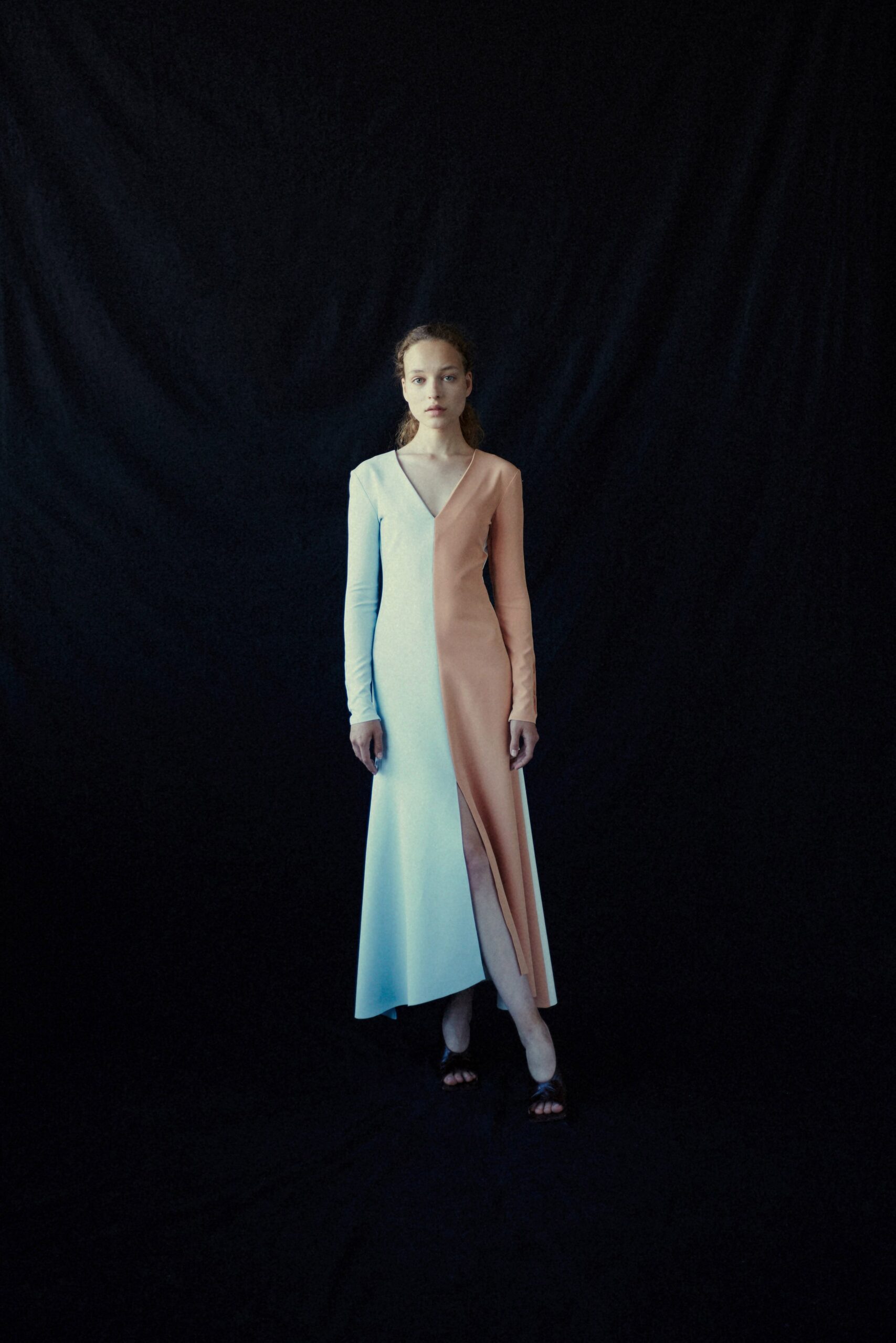 color-blocked midi dress