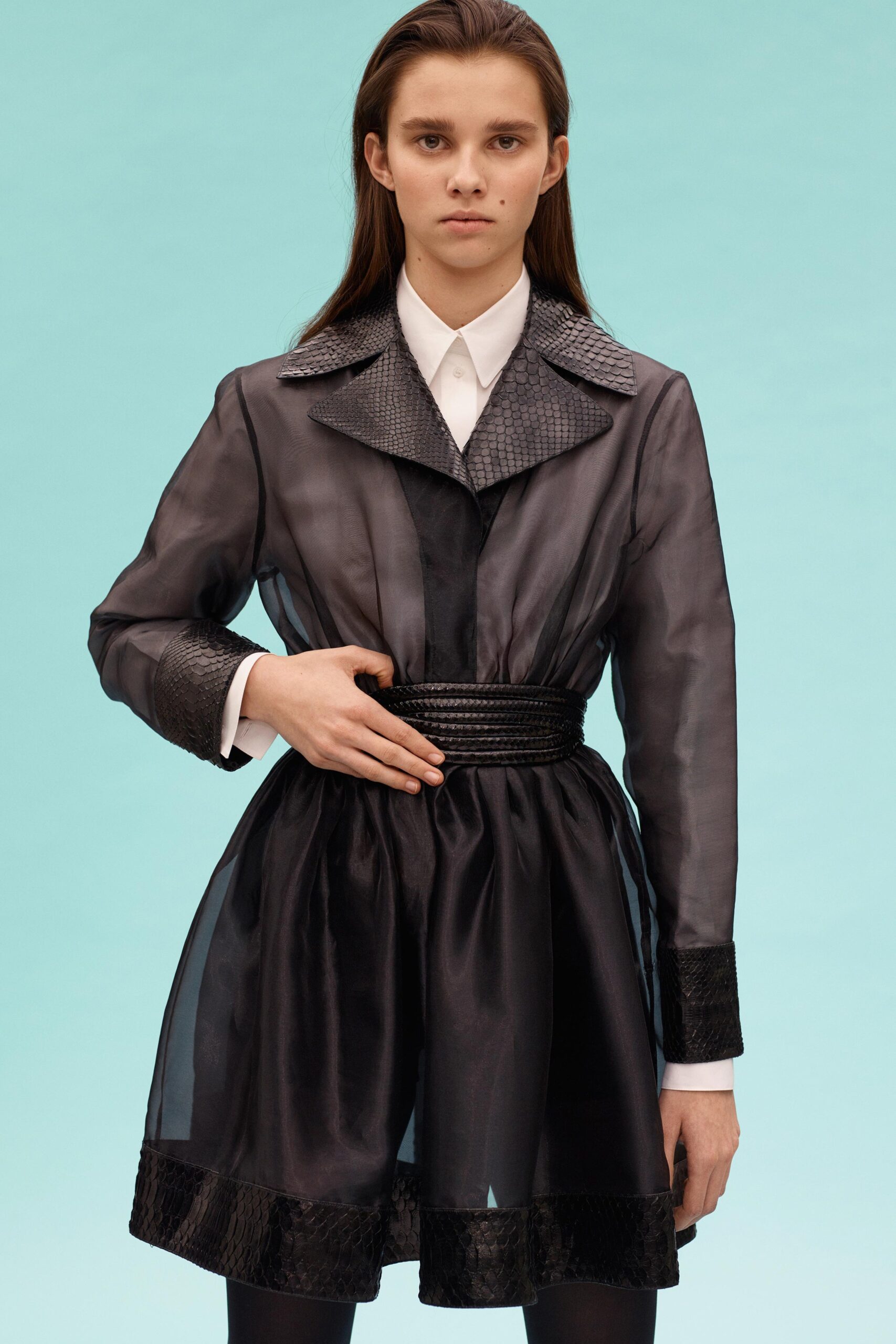 black silk belted mini dress