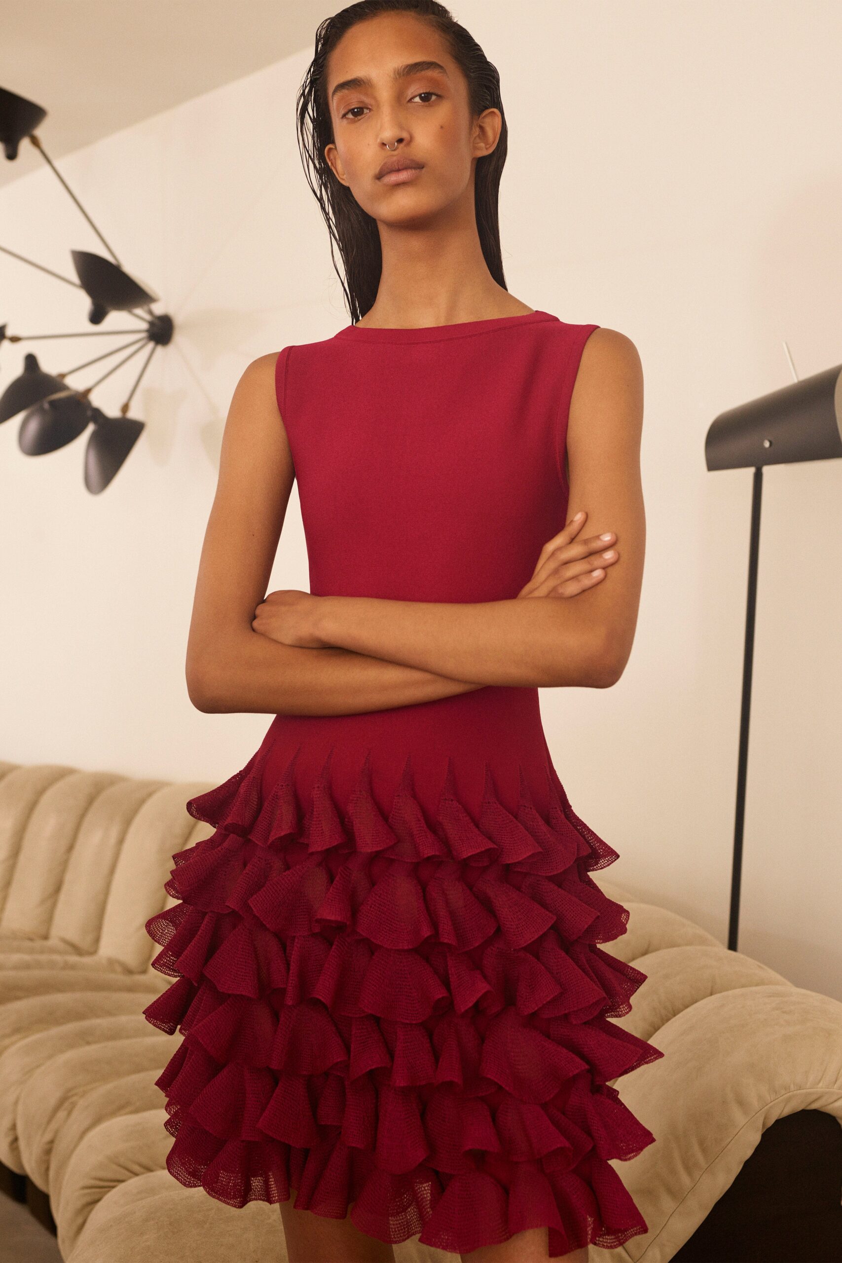 red fitted sleeveless dress