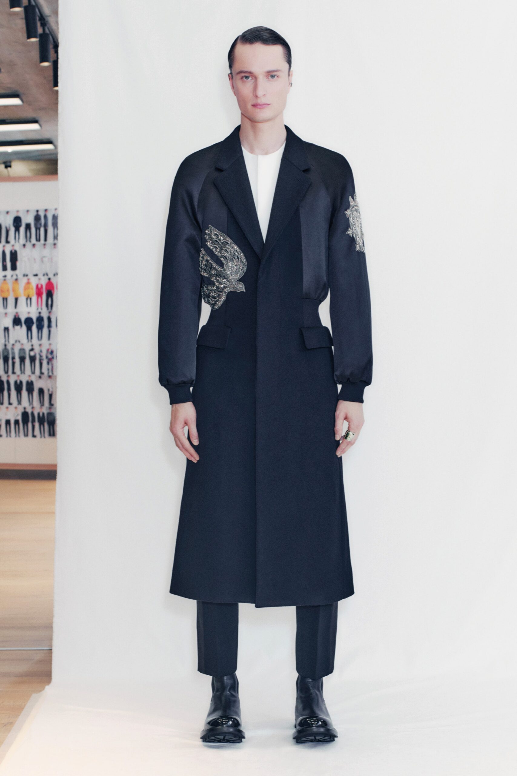 black wool coat with embroidery