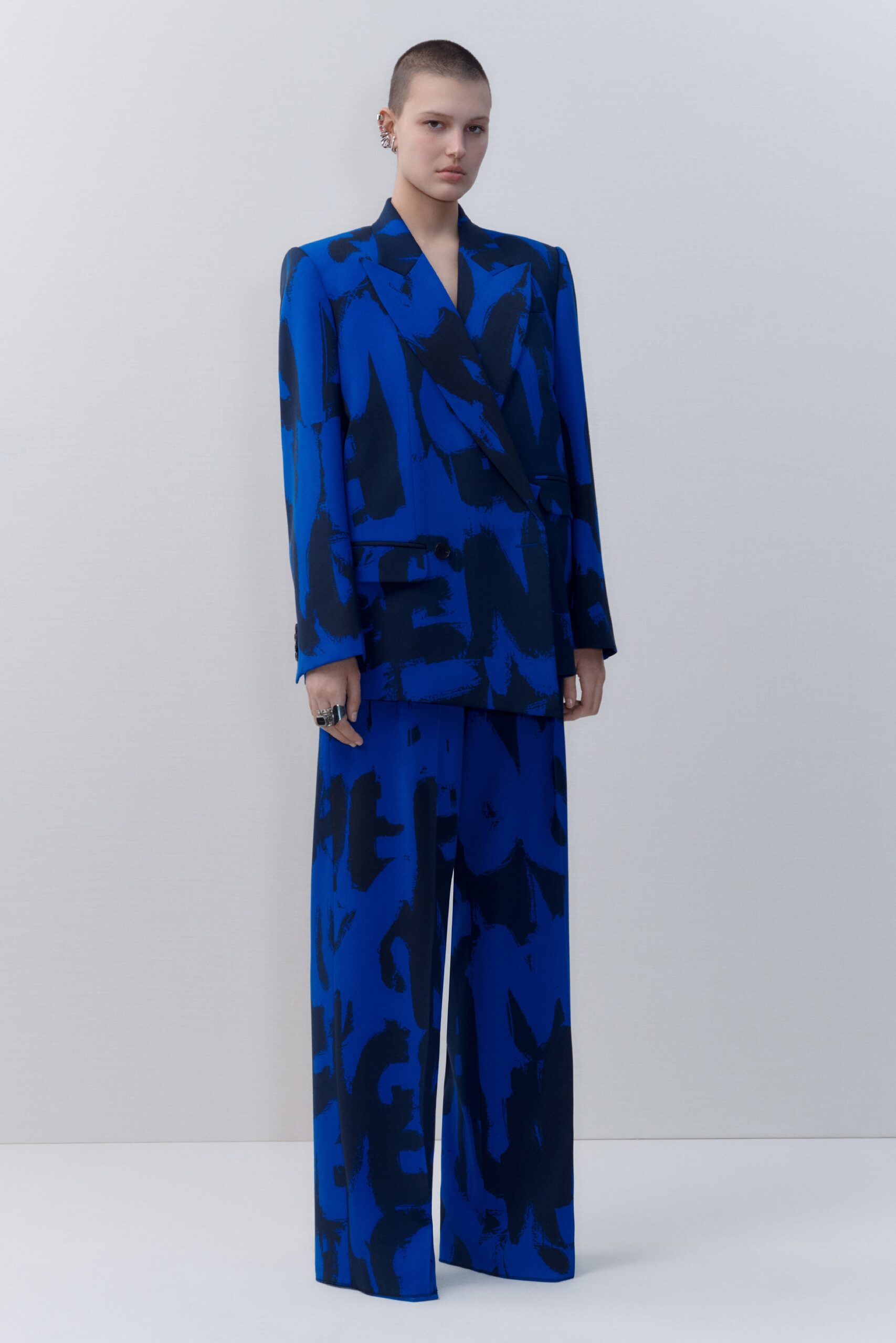 blue and black printed suit