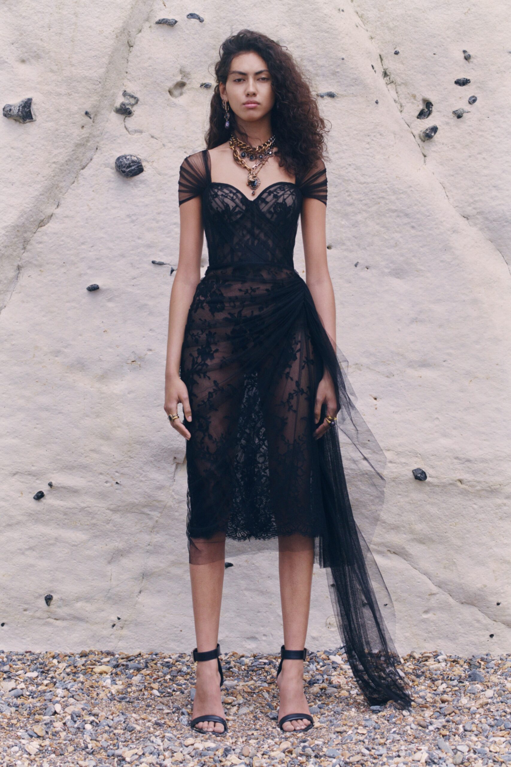 black lace midi dress