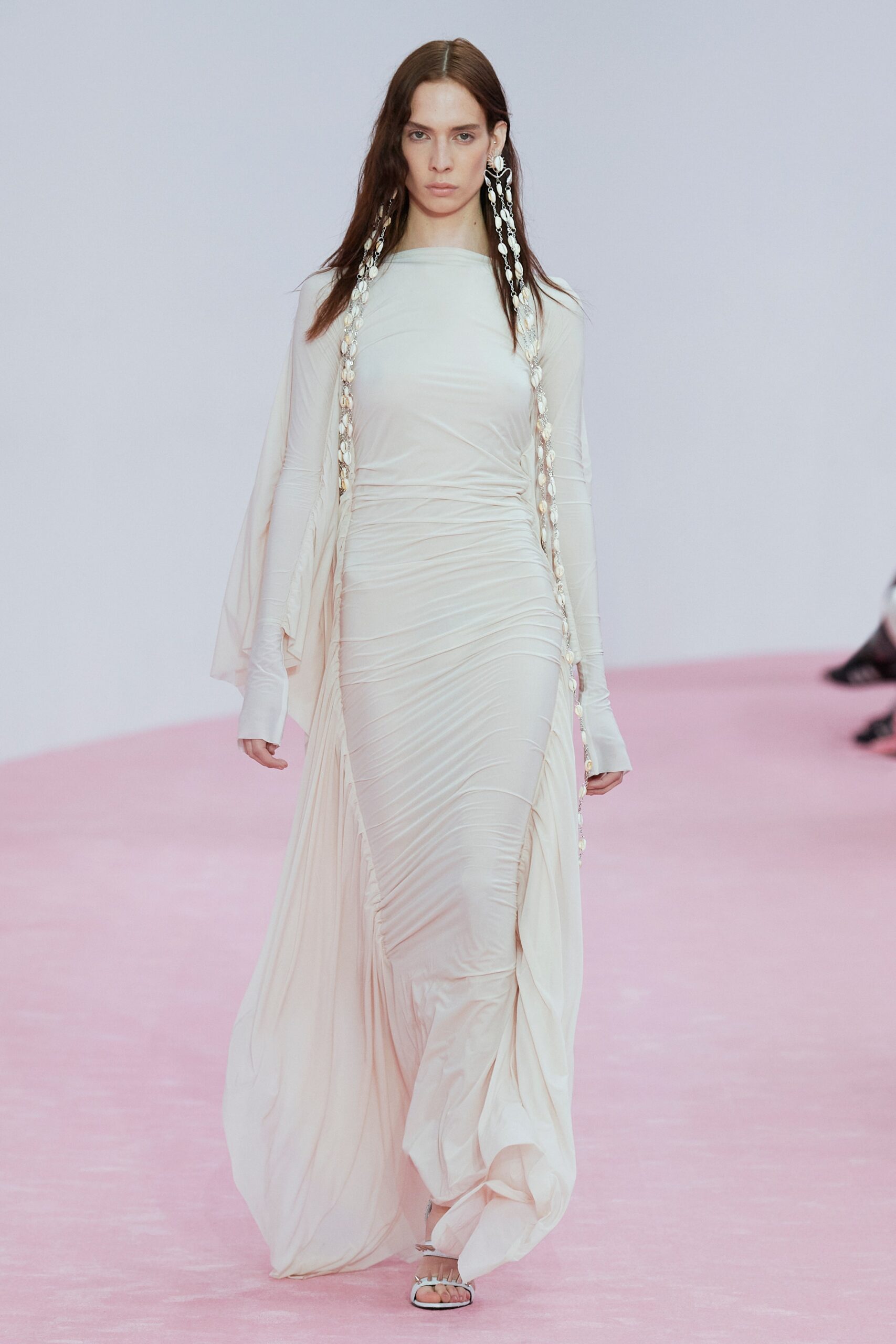 fitted white silk draped dress