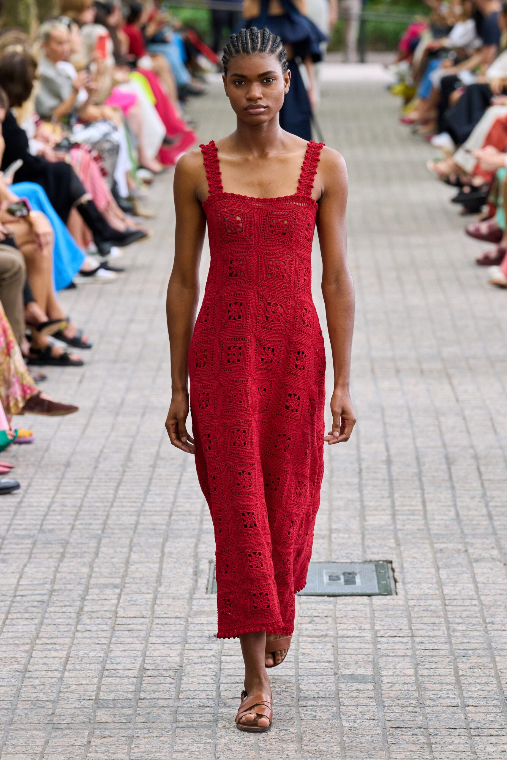 red embroidered sleeveless dress