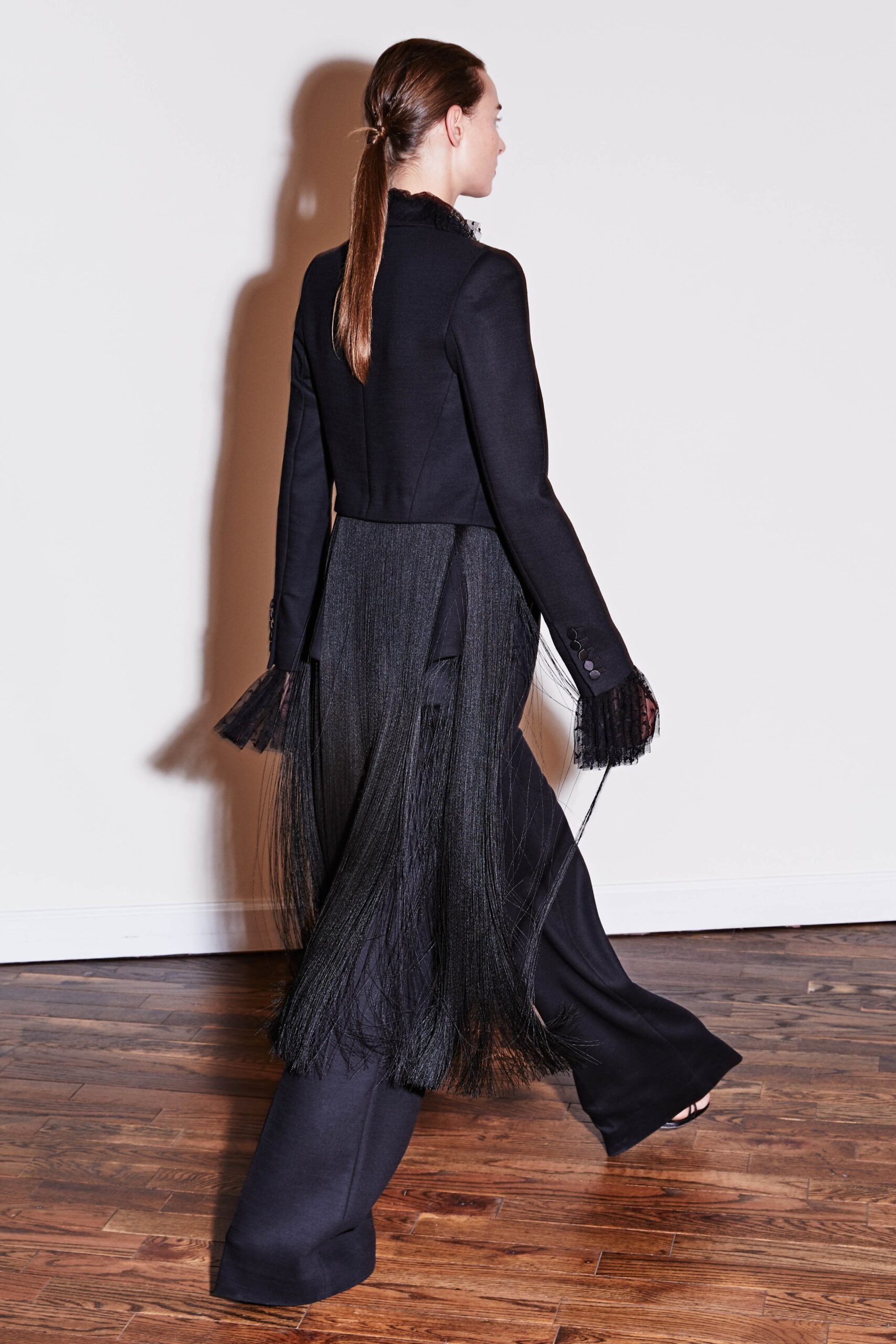 black silk fitted blazer and pants