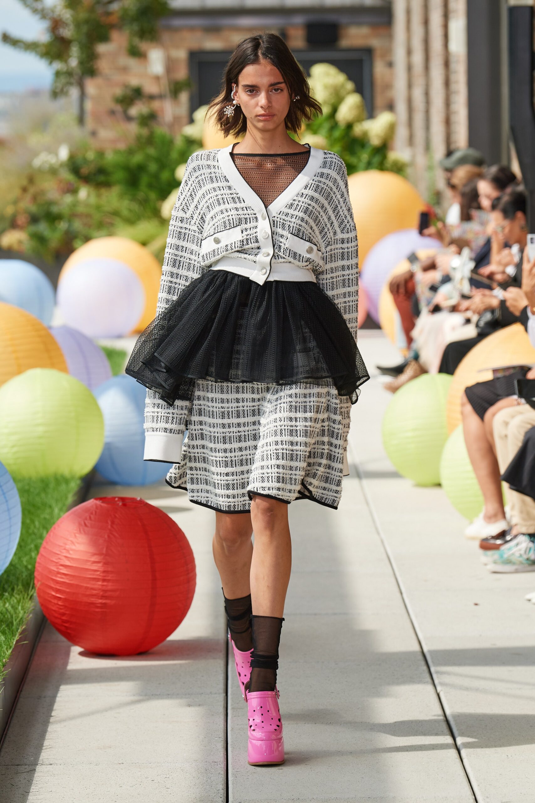 black and white layered midi dress