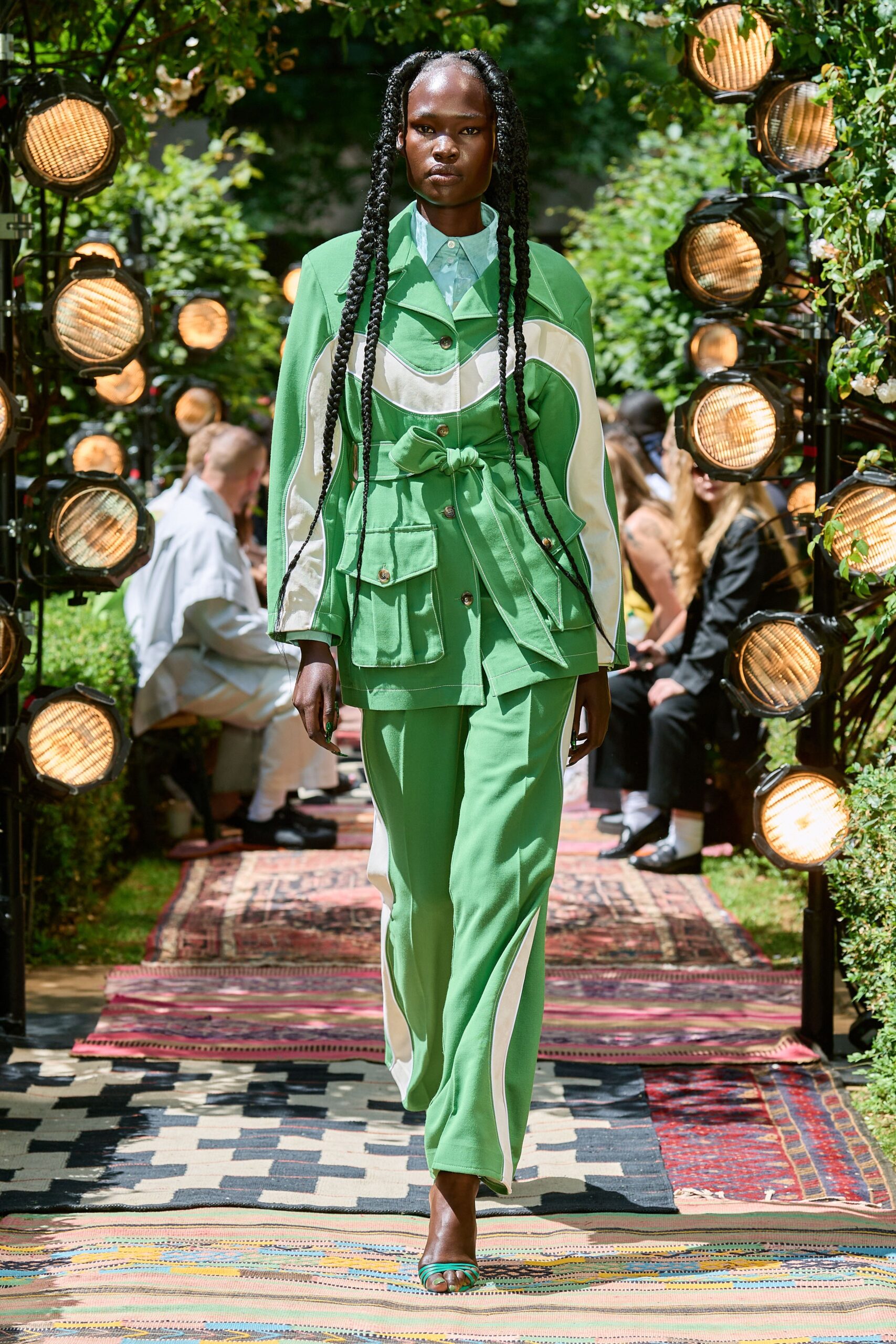green color-blocked jacket and pants