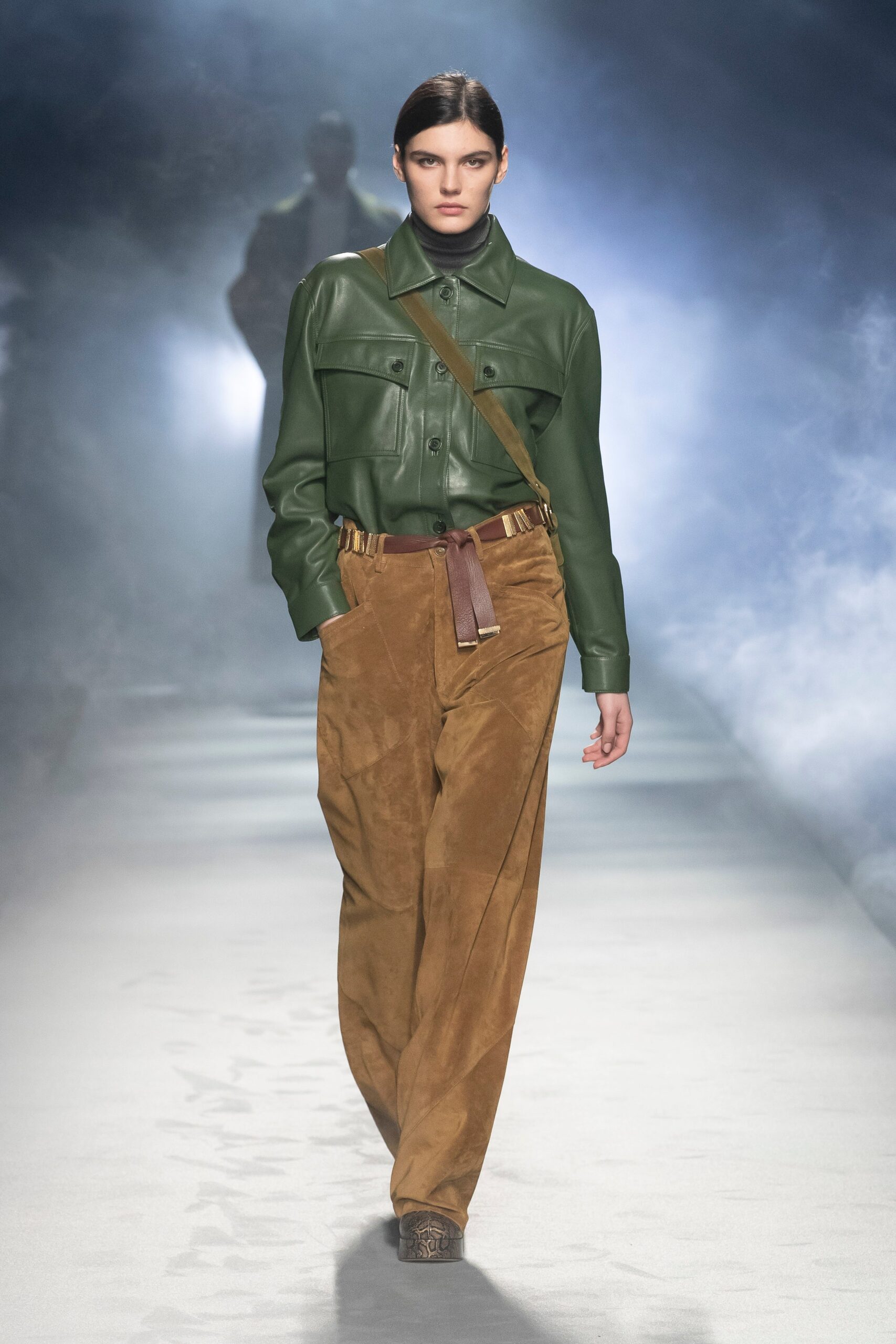 brown suede relaxed wide-leg pants
