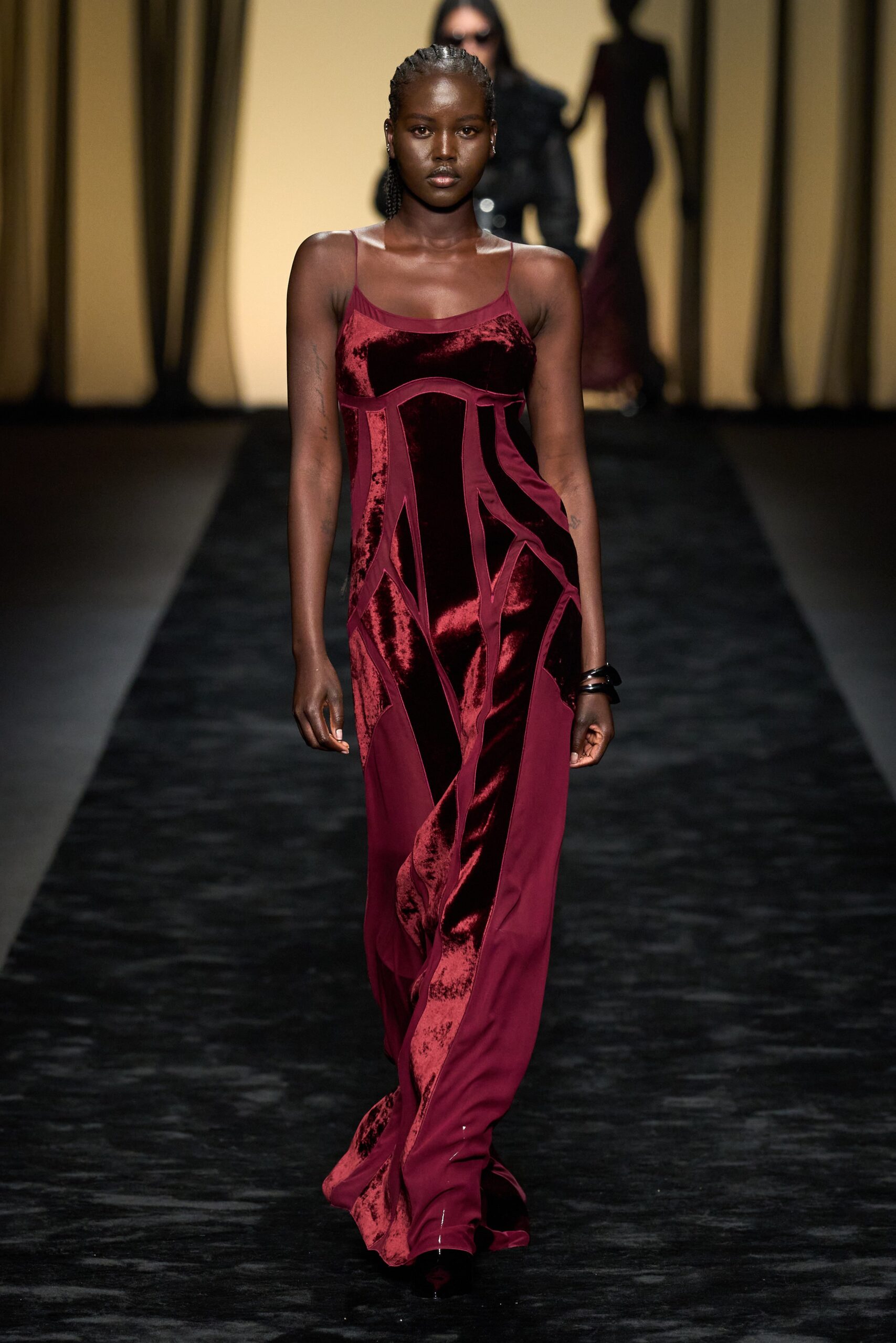 fitted red velvet gown