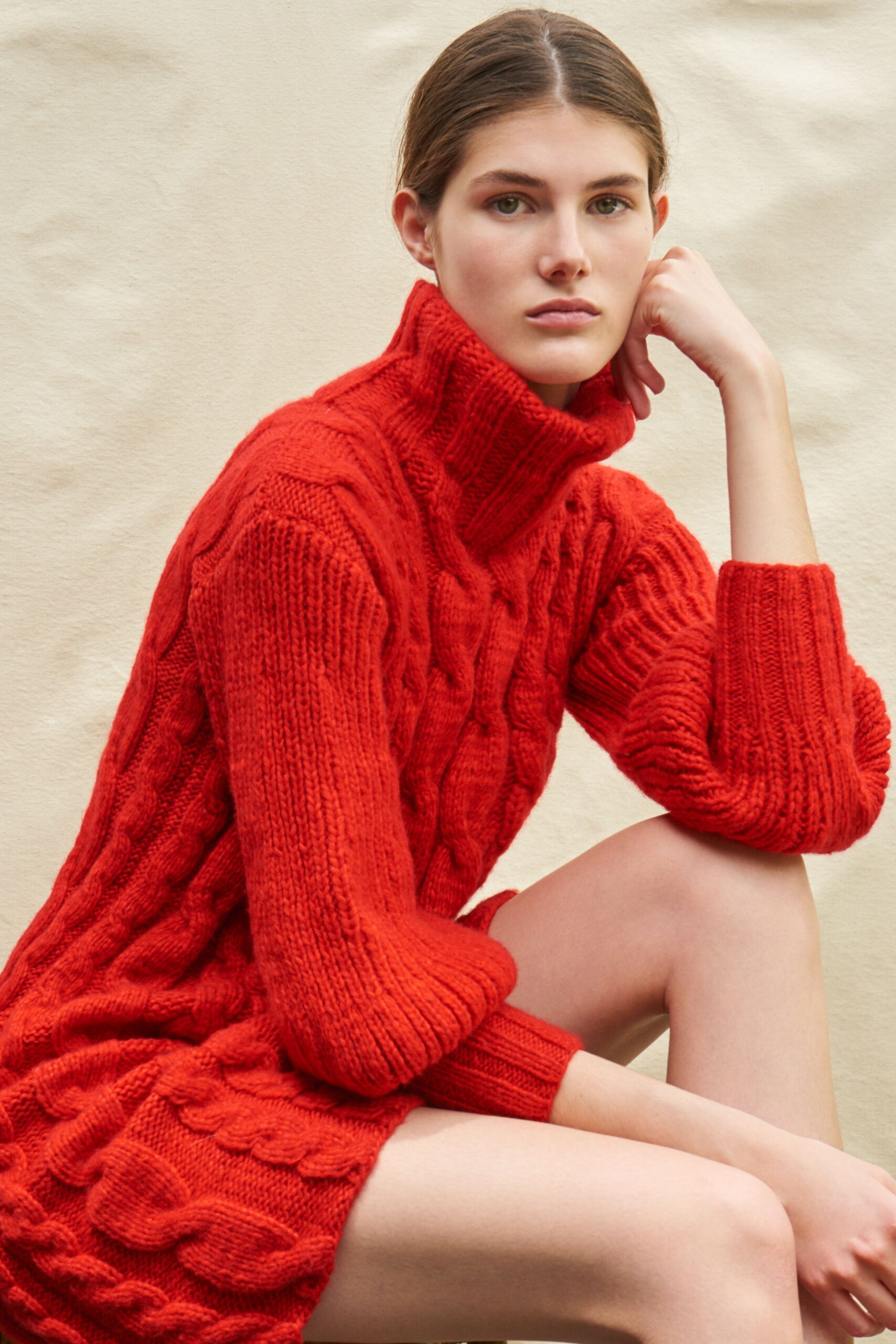 red wool turtleneck dress