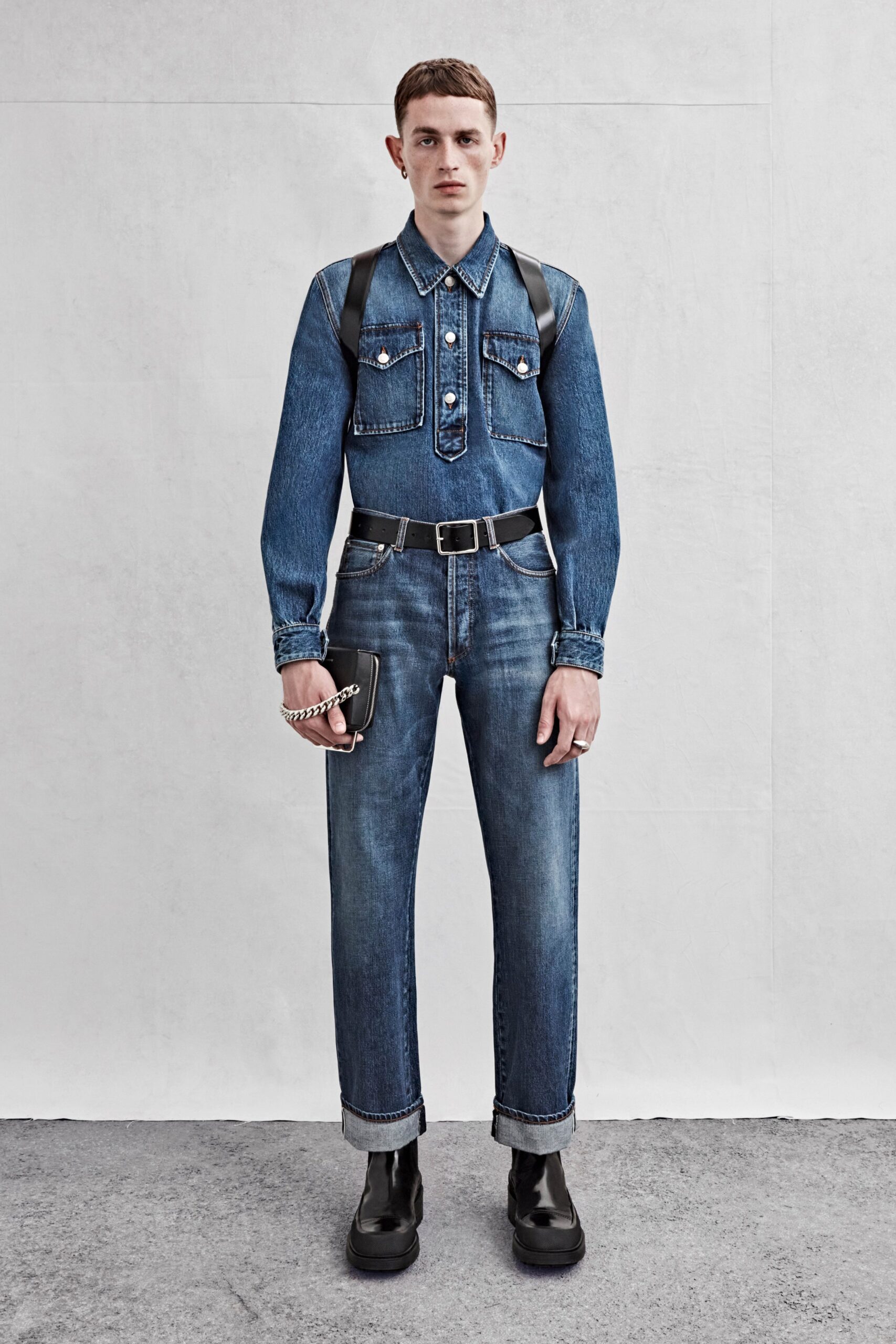 blue denim shirt and pants