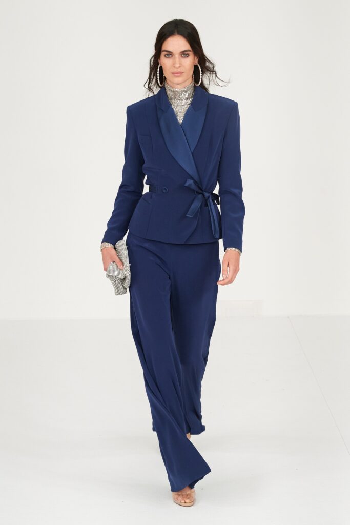 blue tailored blazer and pants