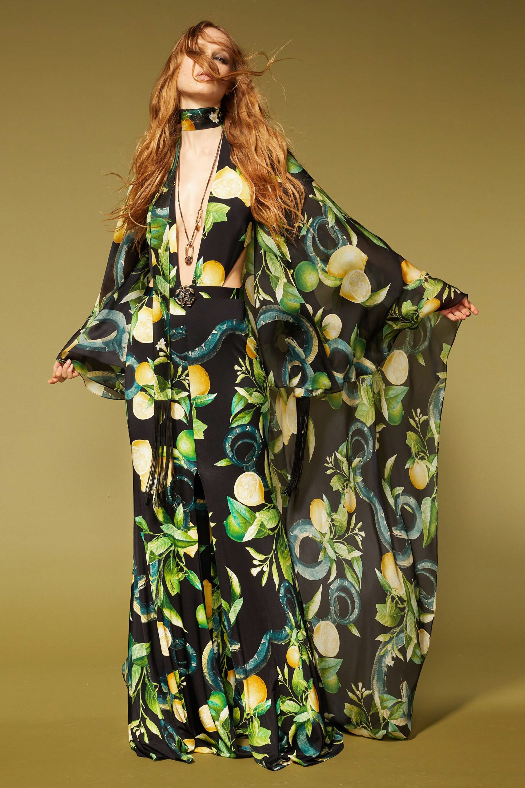 floral printed maxi dress with scarf