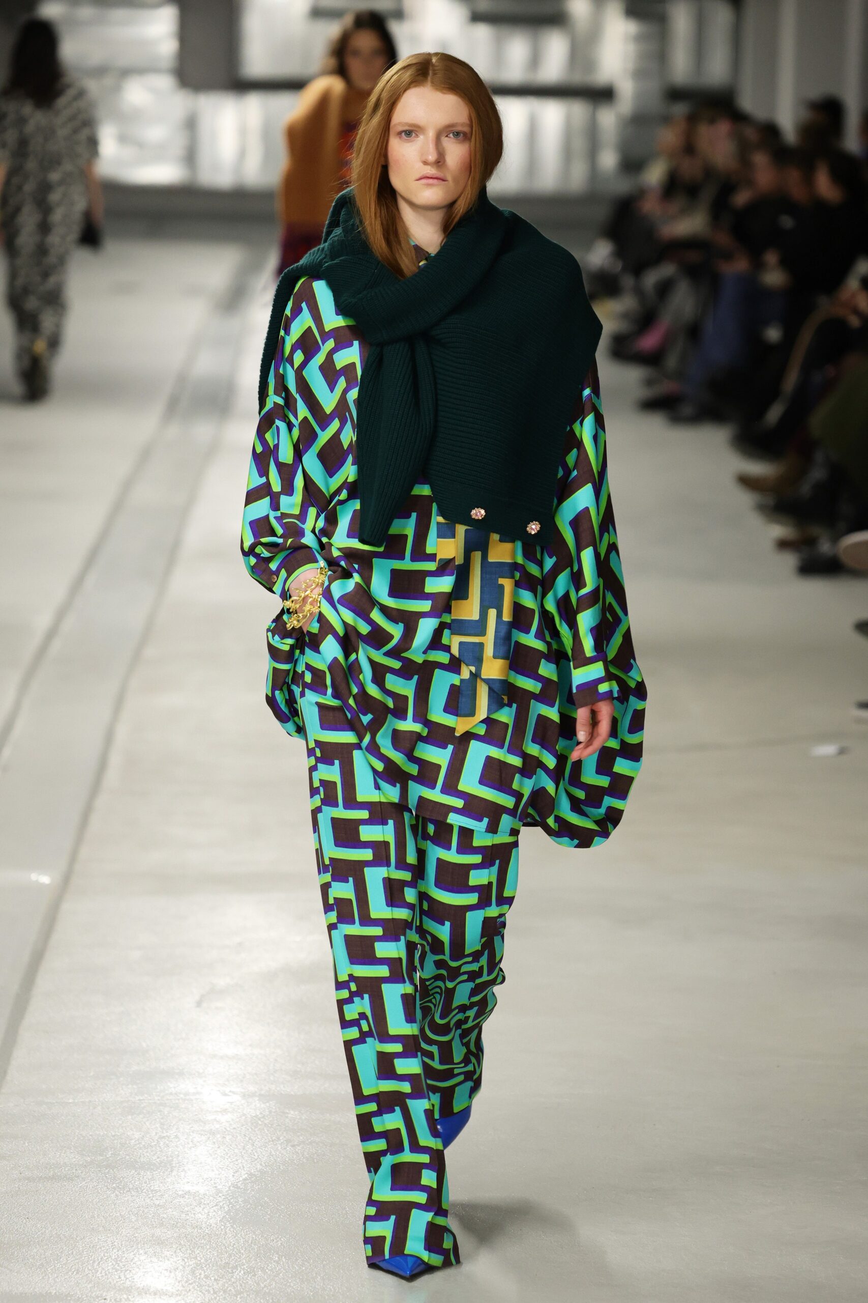 relaxed printed jumpsuit with oversized sweater