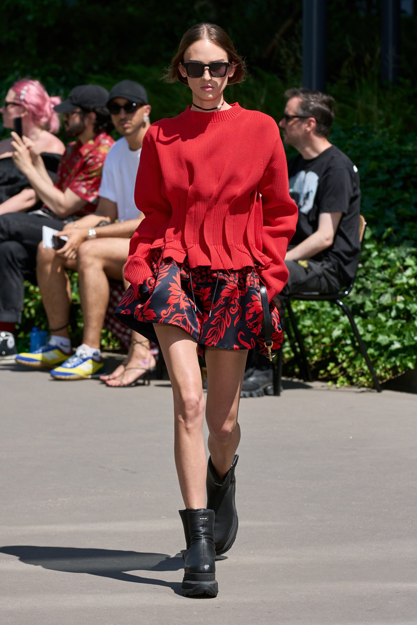 red fitted sweater mini skirt